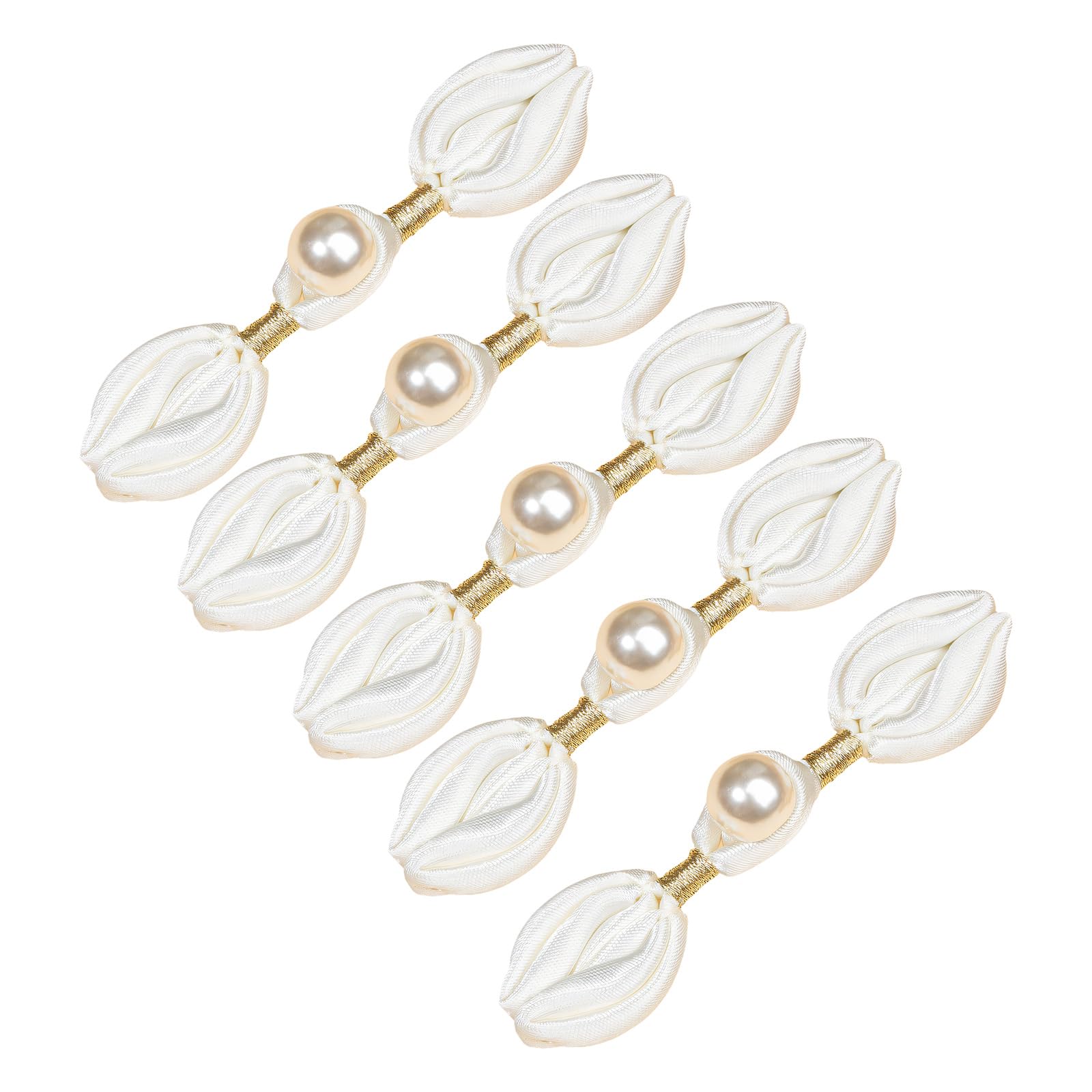 Alloneslife Apricot 5Pcs Pearls Embellished Flower Shape Cheongsam Button Decorative Chinese Knot Button For Dress Cloaks Coat Sewing Craft Sewing Supplies