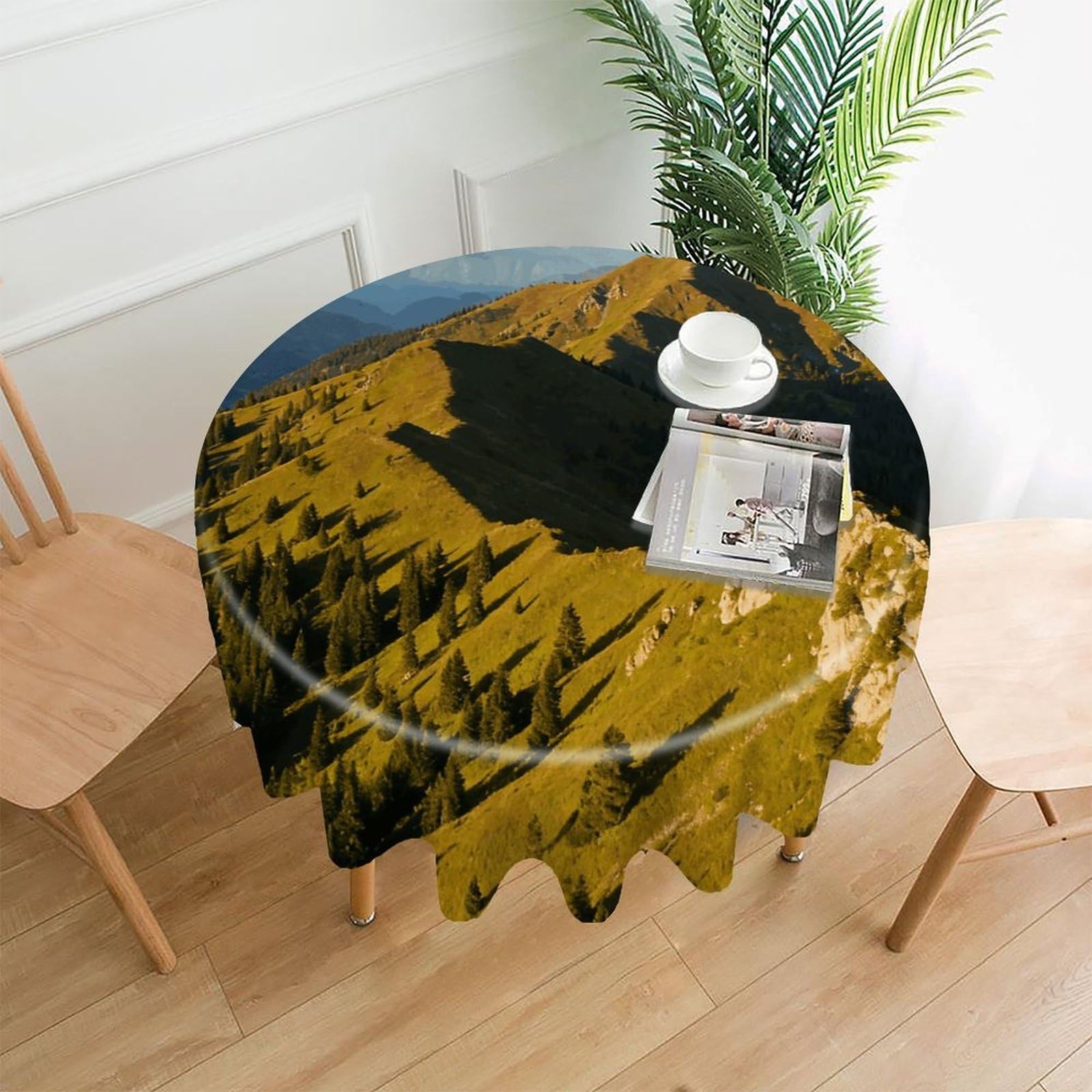 LZQPOEAS Mountains Tablecloth Easy to Clean Polyester Round Table Cover Washable Round Table Cloth Wrinkle-Free Circle Decoration Tablecloth for Kitchen and Dining Room 60"