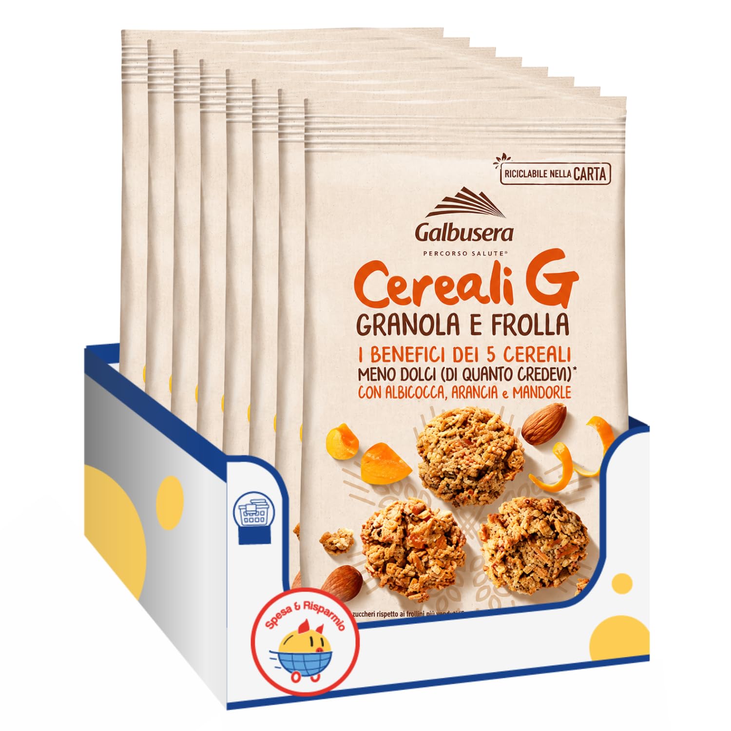 Biscotti Granola e Frolla 300g con Albicocca Arancia e Mandorle Cereali G Snack Ricco di Fibre Variazioni 4/8/12 Confezioni (12 PEZZI)