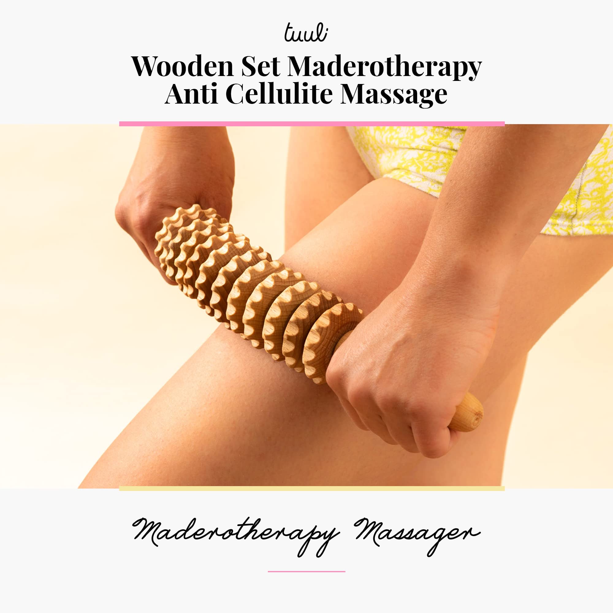 tuuli Accessories Maderoterapia Set Anticellulite Massaggiatore Rullo Legno Cellulite Coppa Svedese Massaggio
