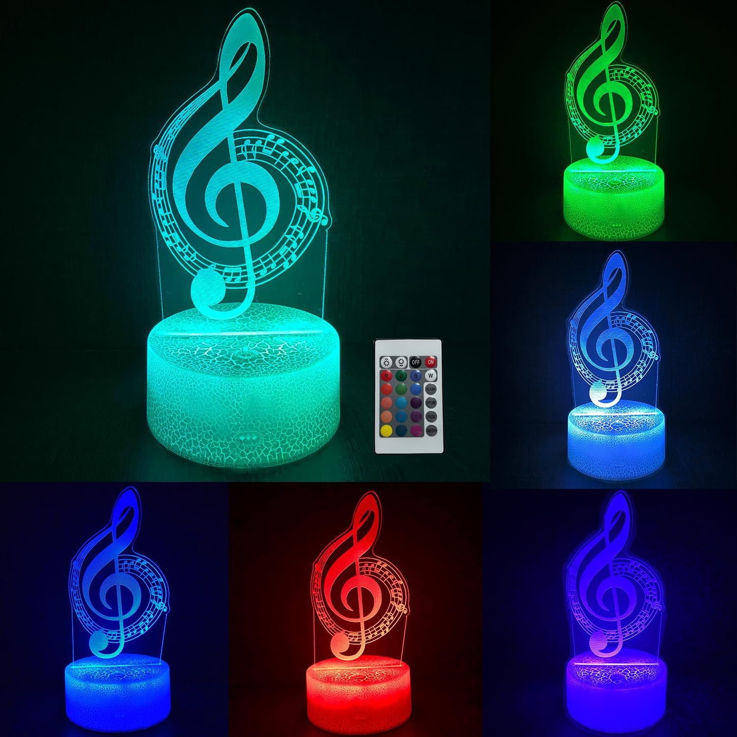 3D Music Note Night Light, Music Illusion Table Lamp with 16 Colors Remote Control Touch Lamp LED USB Night Light Desk Lamps Room Decorations Home Decor Holiday Birthday Light