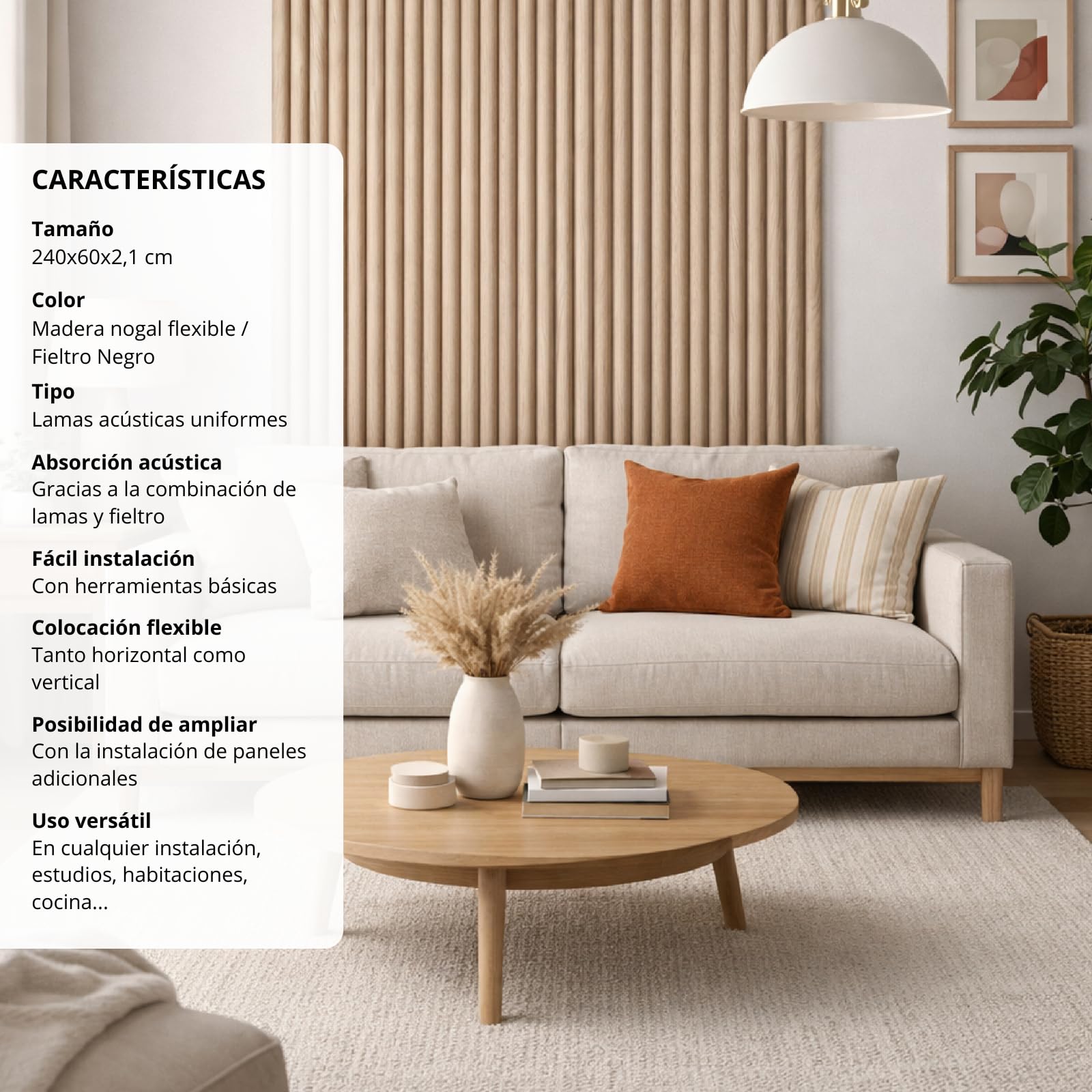 Masquepack – Set x2 Paneles Acústicos Decorativos de Madera Flexible - Paneles Decorativos para Pared, Absorción de Sonido y Diseño Moderno (Nogal Flex/Fieltro Negro, Set x2-240x50)