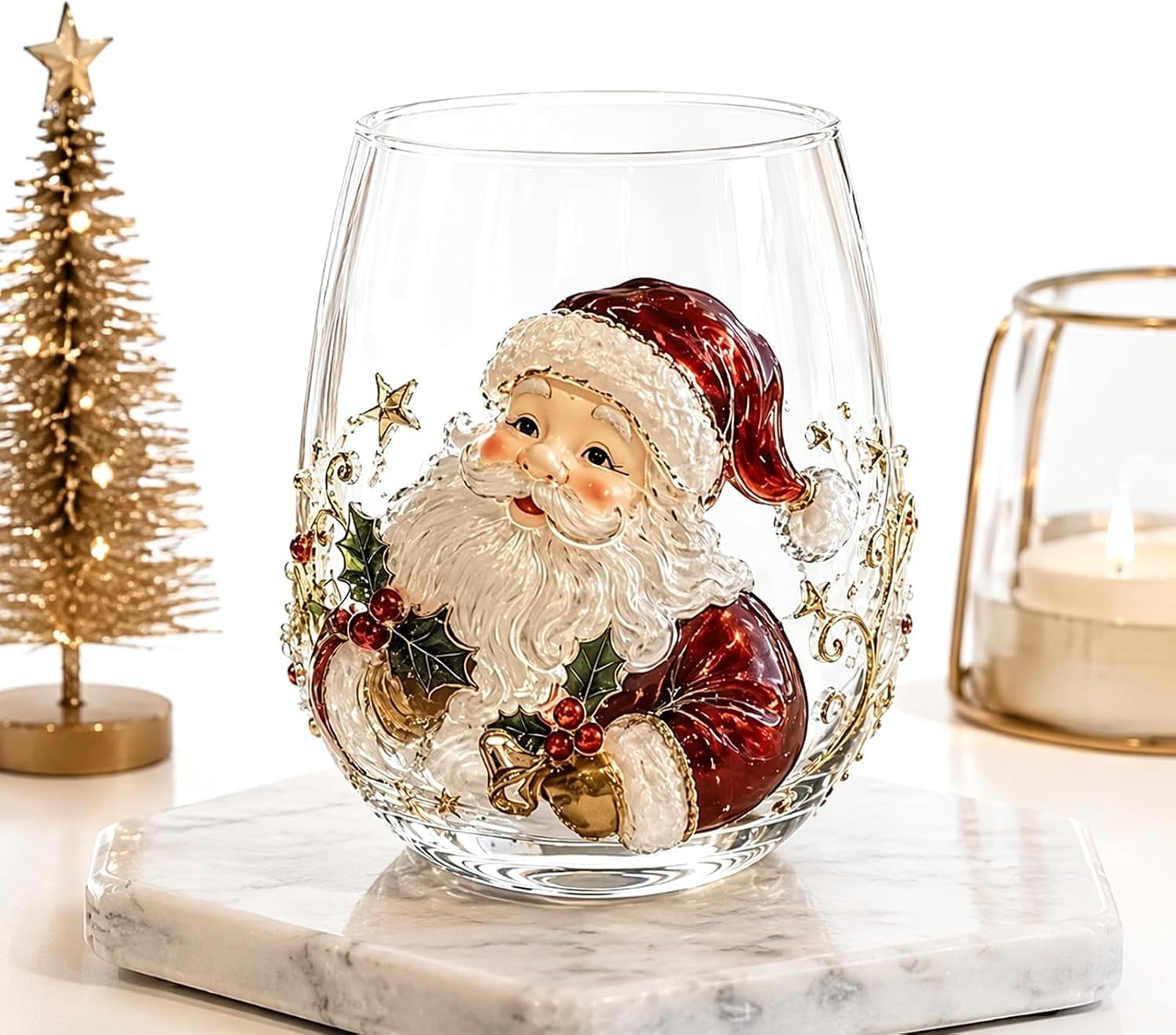 3D Christmas Glass Art Cup | 350ML Christmas Drinking Glasses Drinkware Cup