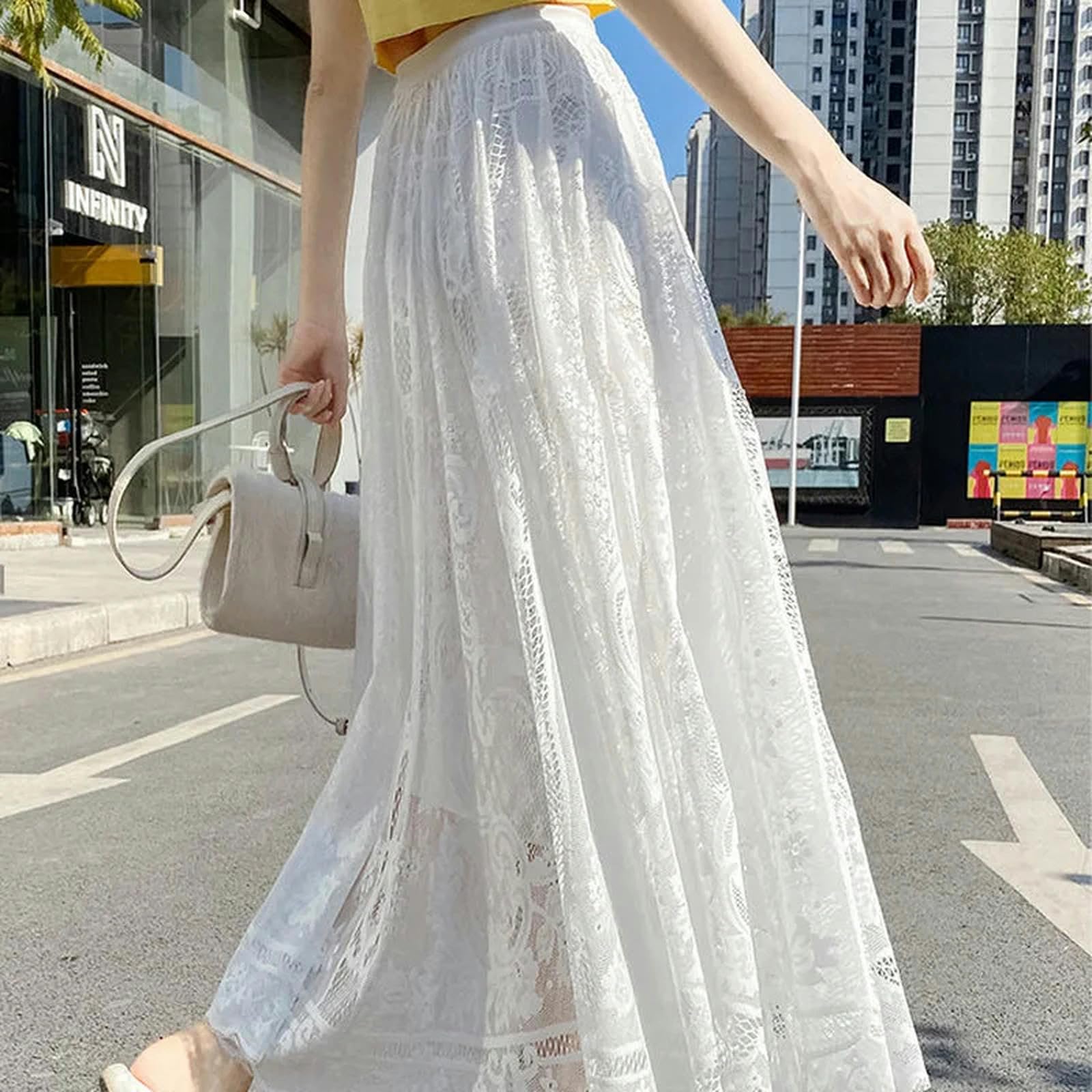 Rock Damen-Overlay-geschichtete Tüllrock Elastizität Mit Hoher Taille A-line Midi Rocks Mesh Chiffon Faltenkleid