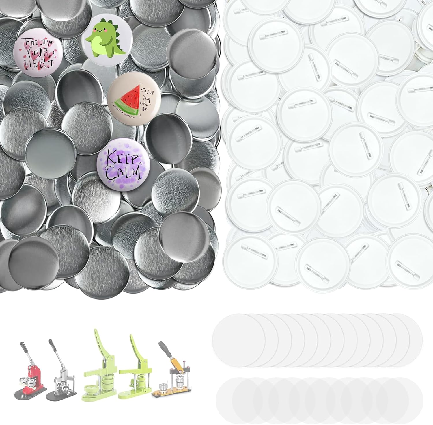 300 Sets 1.26 inch 32mm Round Button Maker Supplies, Approx 1.25 inch Blank Badge Button Parts Making Kit for Maker Machine, Plastic Pin Backs with Blank Paper and Clear Film, Perfect for DIY Crafts 1.26 inch/32mm