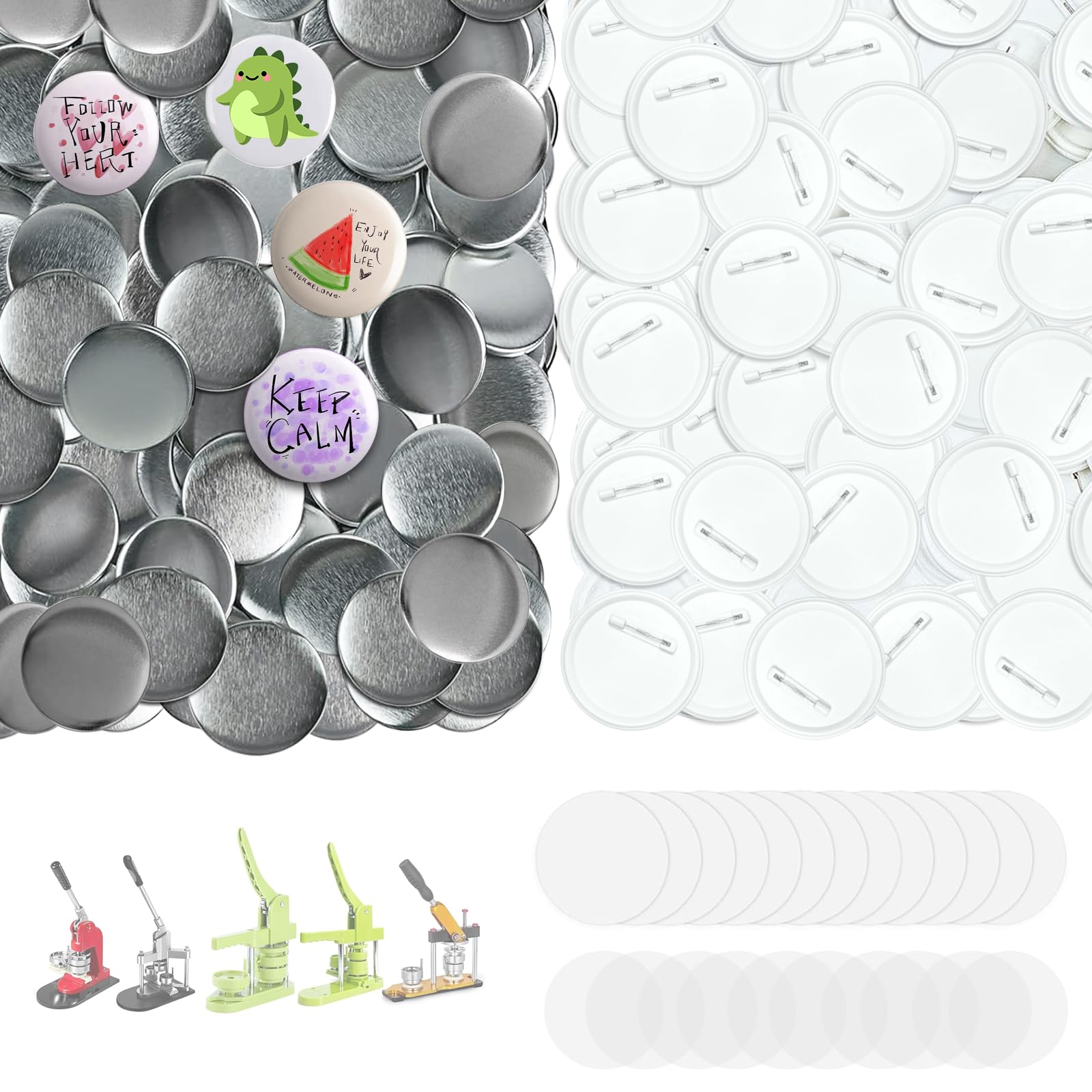 Photo 1 of 200 Sets 2.25 inch 58mm Round Button Maker Supplies,2.28 inch Blank Badge Button Parts Making Kit for Maker Machine, Plastic Pin Backs with Blank Paper and Clear Film, Perfect for DIY Crafts