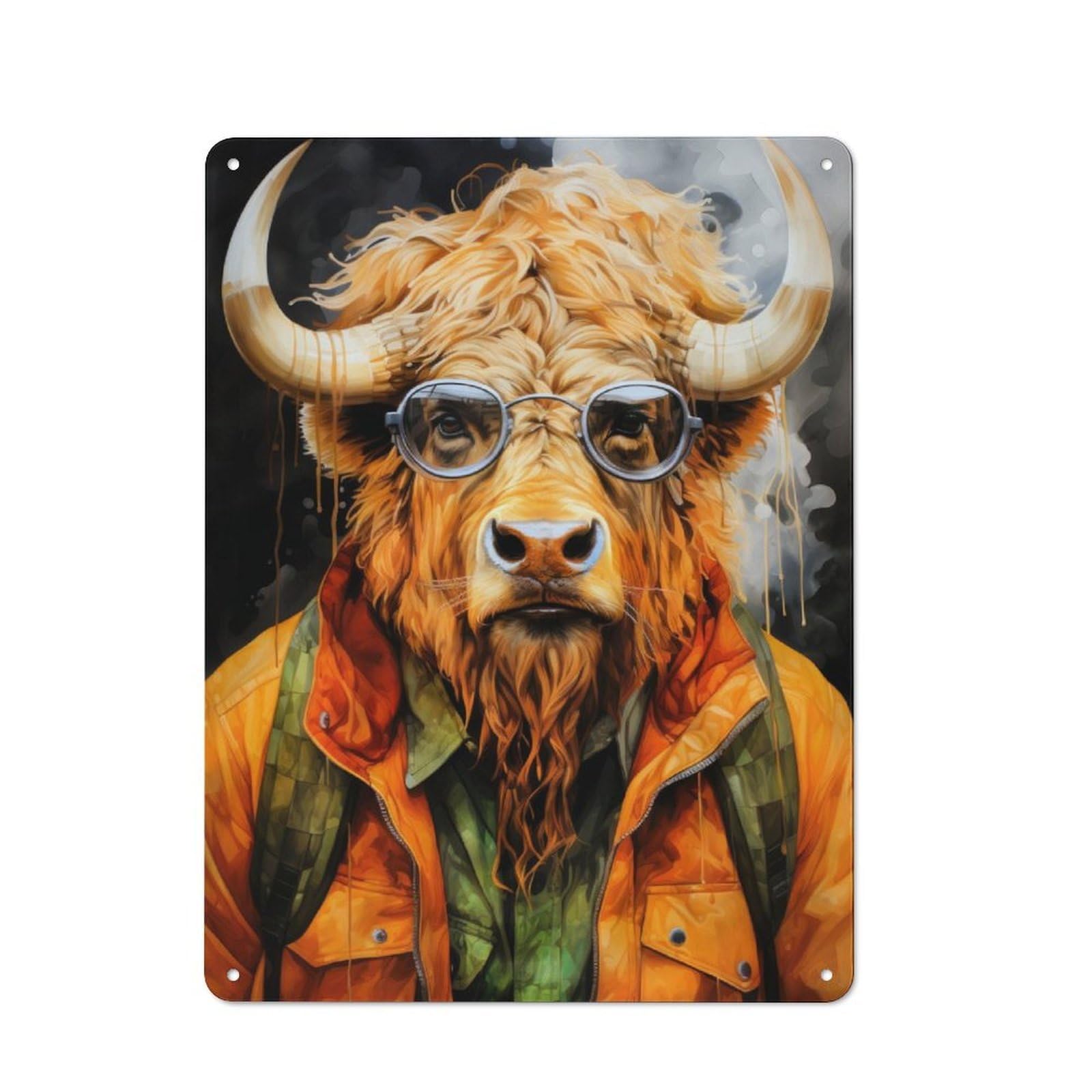 Junmoney Animal Buffalo Metal Wall Sign 40X30cm Featuring For Garage Wall, A Housewarming Gift For People Furnishing A Garage