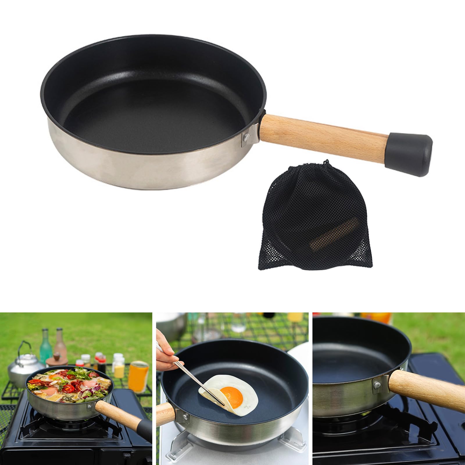 Qsvbeeqj Portable Camping Frying Pan with Non Stick Coating Lightweight Outdoor Cookware for Campers and Traveler Frying Pan Stainless Steels Camping Cookware