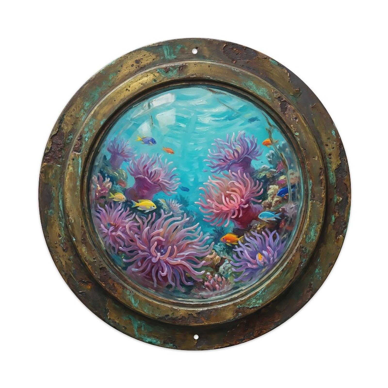 Vintage Porthole Sea Anemone Ship Window Undersea Deep Sea Metal Tin Sign
