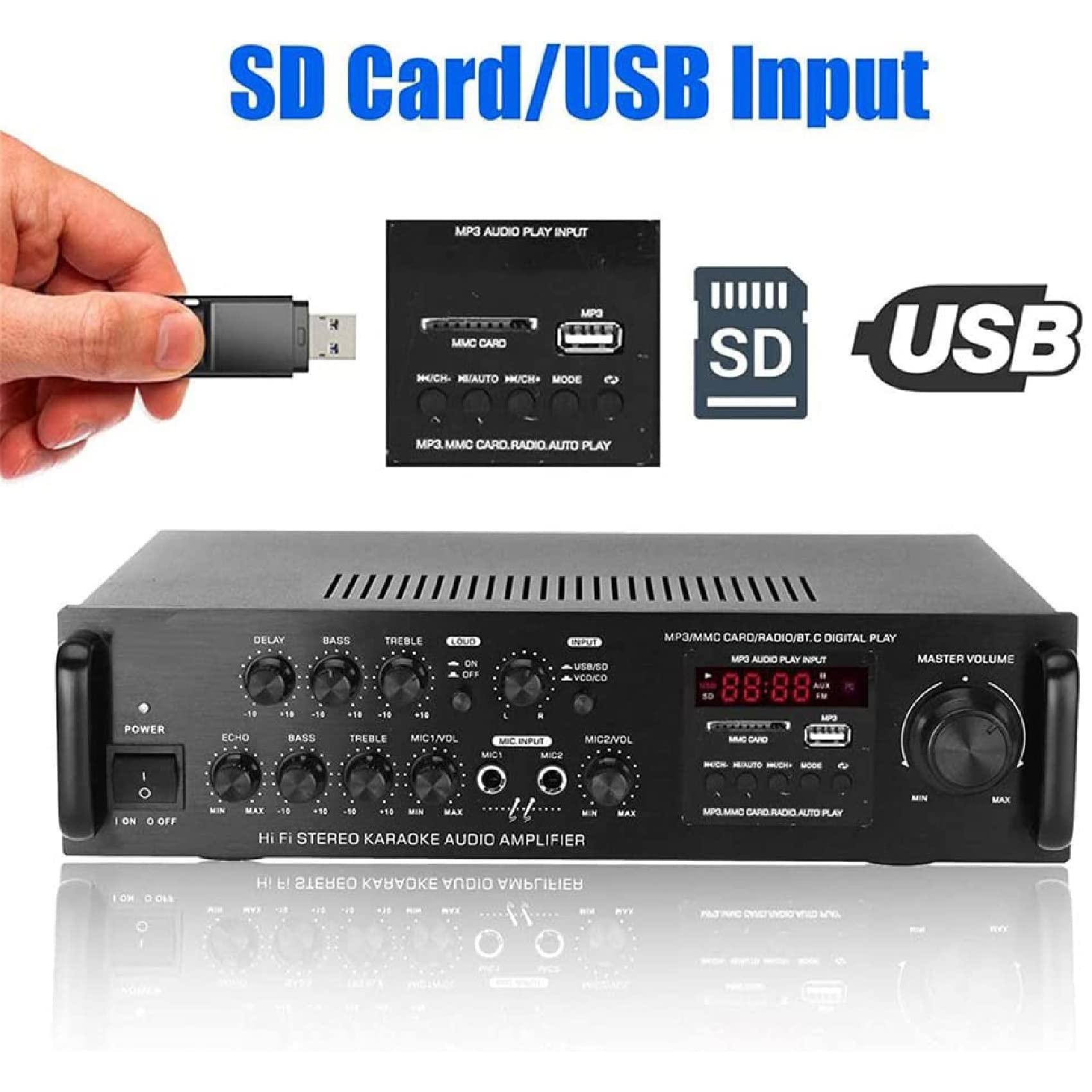 Amplificatore Domestico a 5 canali, Sistema Audio Surround HiFi con Bluetooth, Sistema Home Cinema con Display LCD e Telecomando, per Barca, teatro, Altoparlanti per Auto