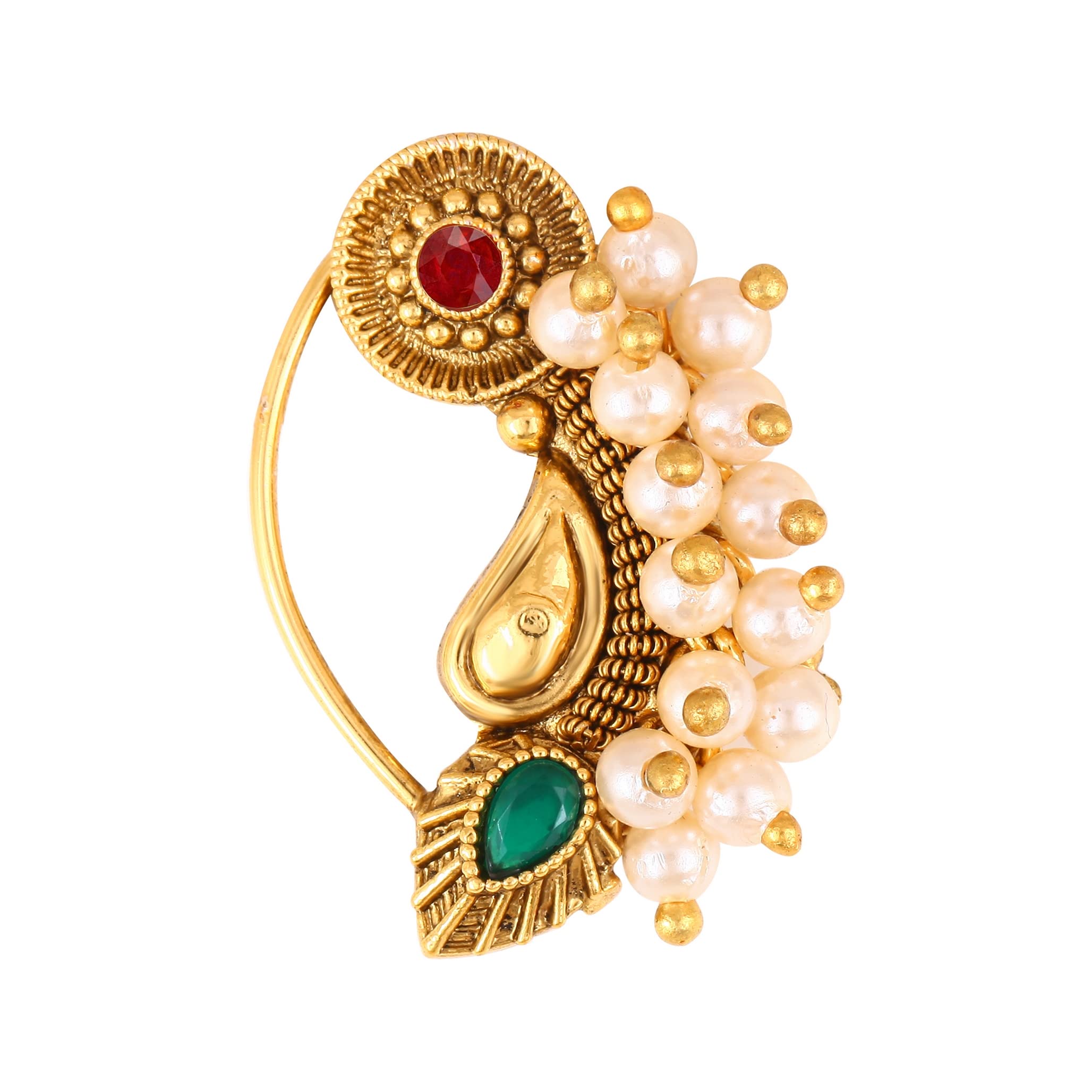 Vighnaharta Gold Plated with Pearl Alloy and Artificial stone Non Piercing Maharashtrian Nath Nathiya./ Nose Pin valentine day gift valentineday gift for her gift for him gift for women gift for women [VFJ1202NTH-Press-Multi] (B0BN8R2LKG) Amazon Price History, Amazon Price Tracker