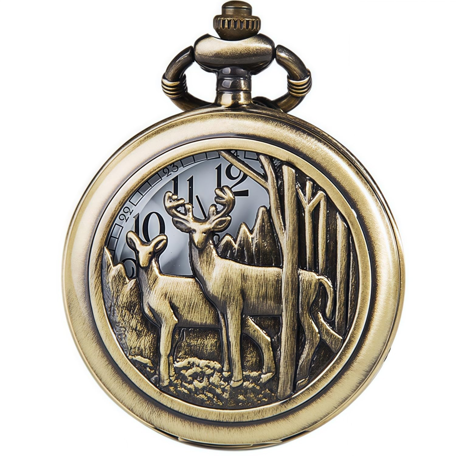 Pocket Watch with Chain Deer Reindeer Woodland Men Smooth Bronze-image-42