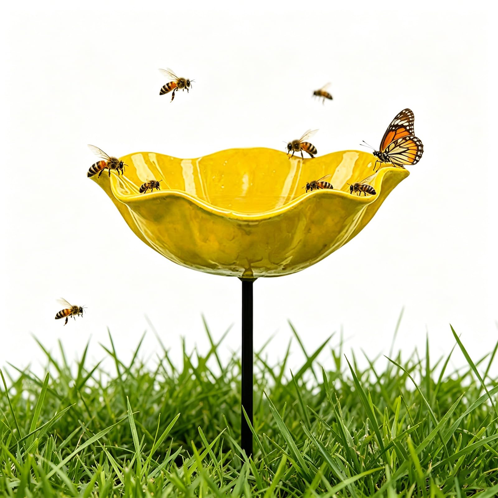 Handmade Metal Flower Garden Stake: 60CM Metal Flowers Bird Feeder For Garden, Rain Catcher Bird Bath Bowls, Bee Watering Station Cups, Hummingbird Water Fountain Outdoor Decor