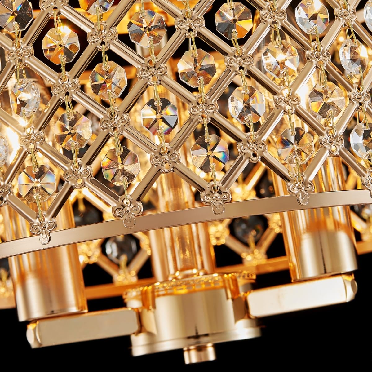 SHRINE LIGHTING Lustre en cristal, style moderne, plafonnier parfait pour salon, douilles E14 x3 (ampoules non incluses), Ø27 x H22 cm, couronne avec finition laiton vieilli