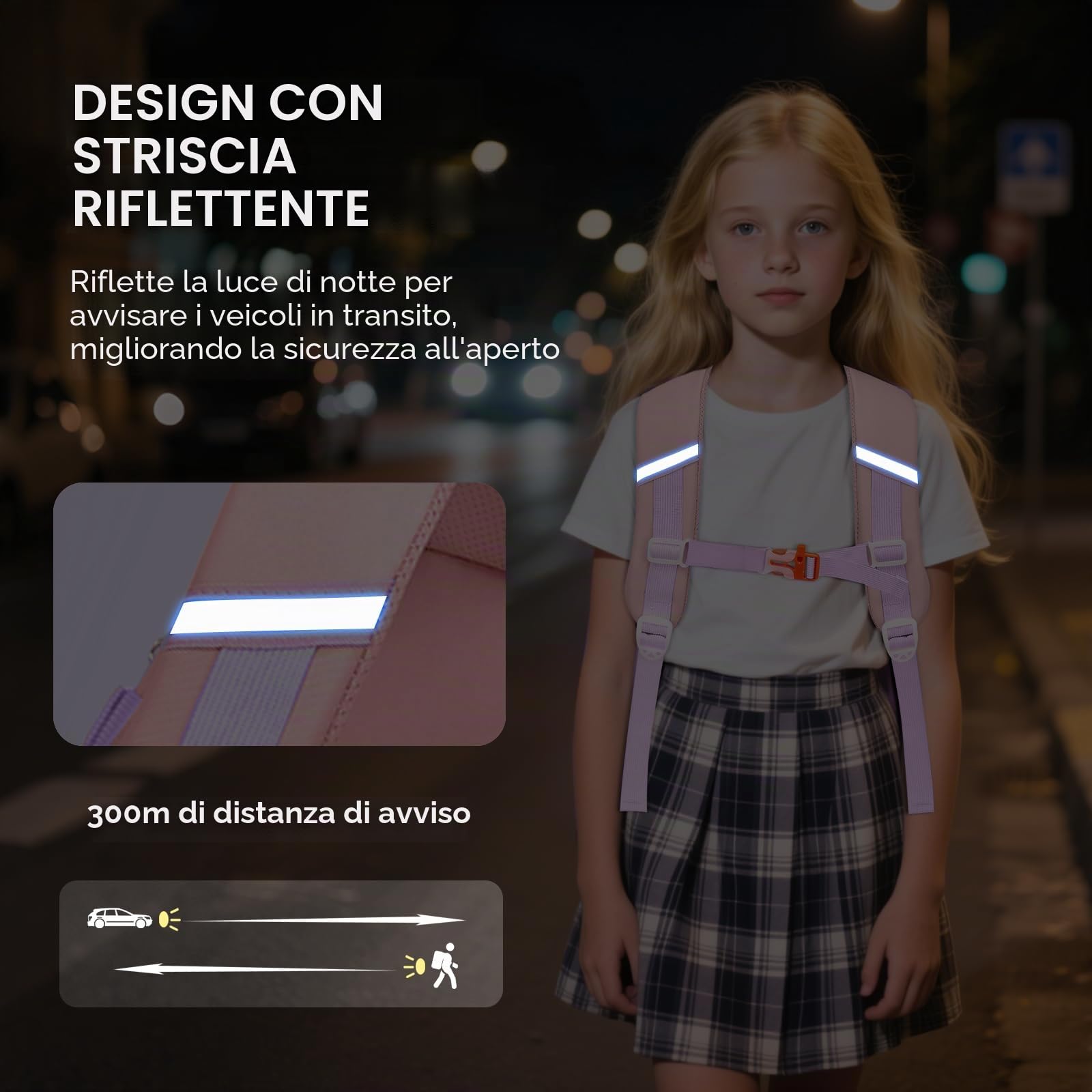 Tanou Zaino Bambina Scuola Elementare 3 Pezzi, 7-12 anni