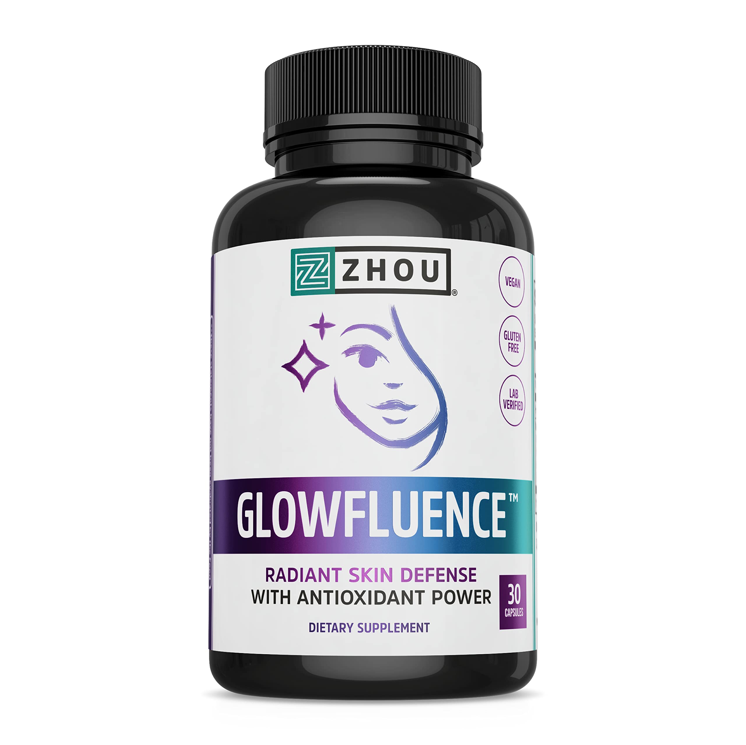 Zhou Glowfluence Supplement - Pure Formula - 30 Vegetarian Capsules