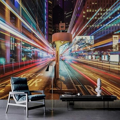 Amazon Co Jp Xbwy カスタム3d壁画忙しい街の夜の街の装飾ktvの背景の壁新しいデザインの壁紙街の灯壁紙 280x0cm Diy Tools Garden