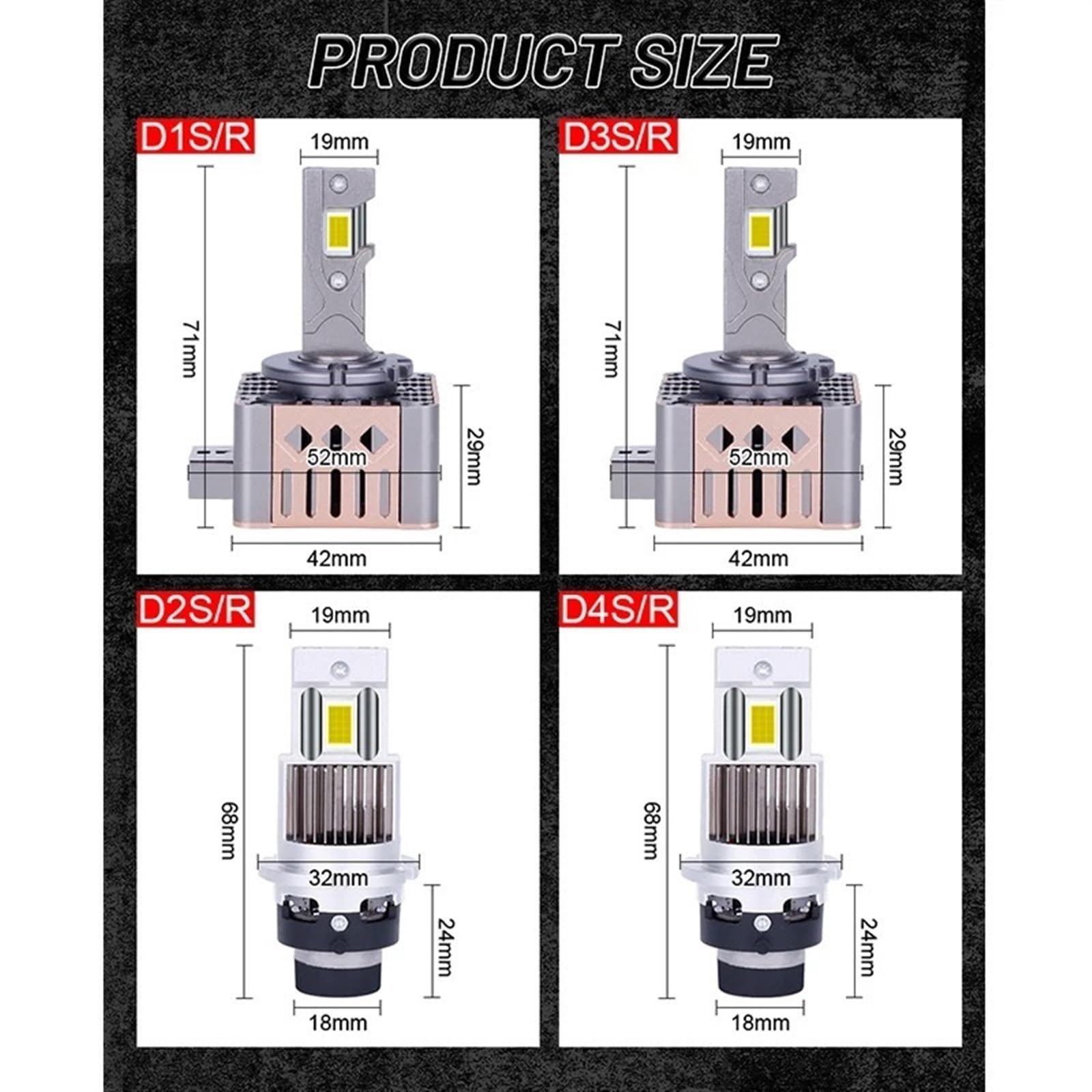 D2S D4S 1:1 Faros delanteros LED HID D1S D3S D8S D1R D3R Kit de bombillas LED de xenón Retroadaptación 1300W 1000000LM D2R D4R Lámpara de coche Luz automática CSP CANbus 12V (Color : 100000