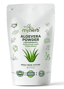 MYHERB 100% Pure Natural Organic Aloevera Powder (Aaloe Barbadensis) || 227 Gm/0.5 Lbs || Natural Skin Moisturizer || Eco Friendly || For Face, Skin,Hair Care & Food Grade -For Man And Women - image, photos