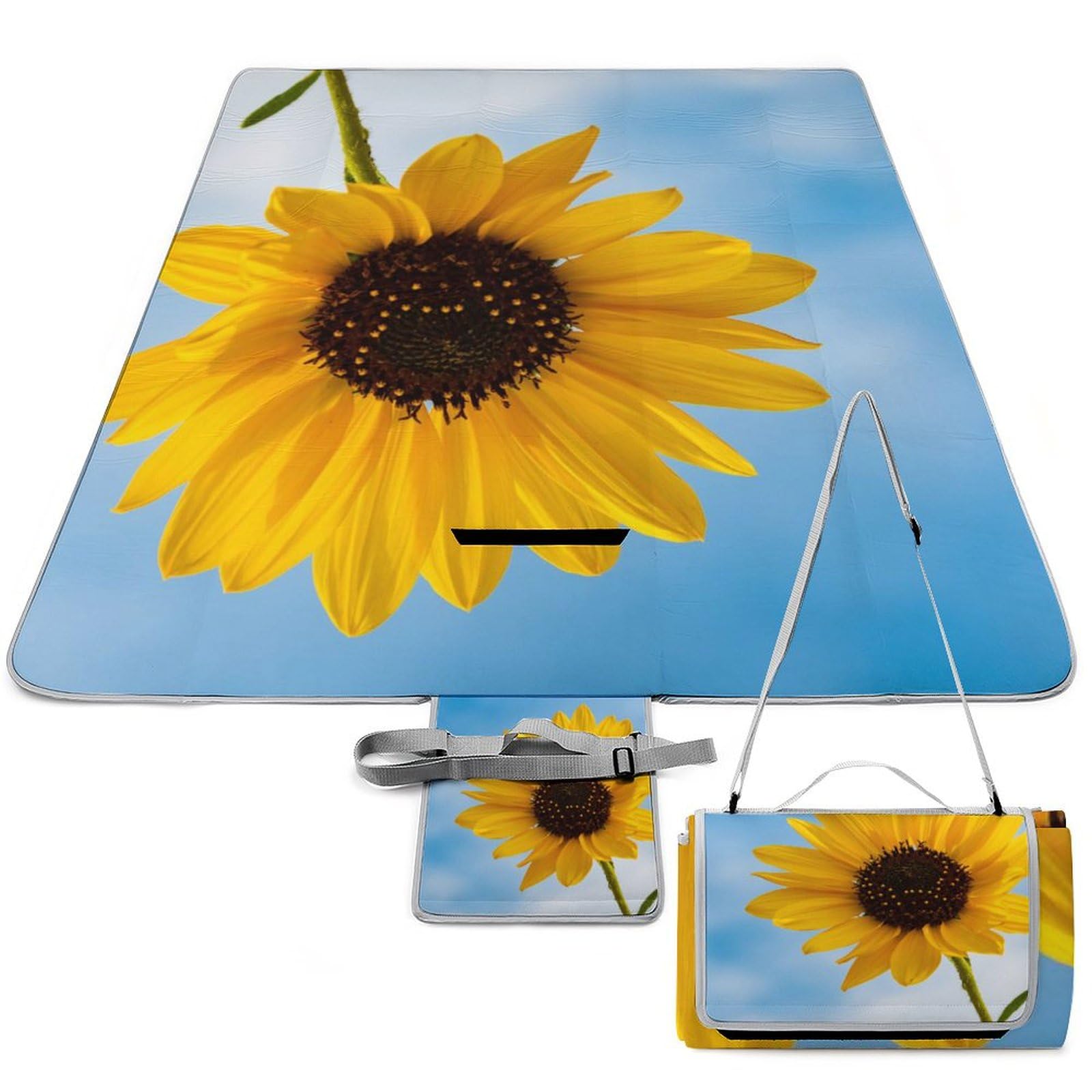 3D Impression SunFleurs Couverture Pique Nique Tapis De Plage Anti Sable Tapis Plage Couverture De Pique-Nique pour Jardin,Nappe, BBQ, Randonnée 148x148cm