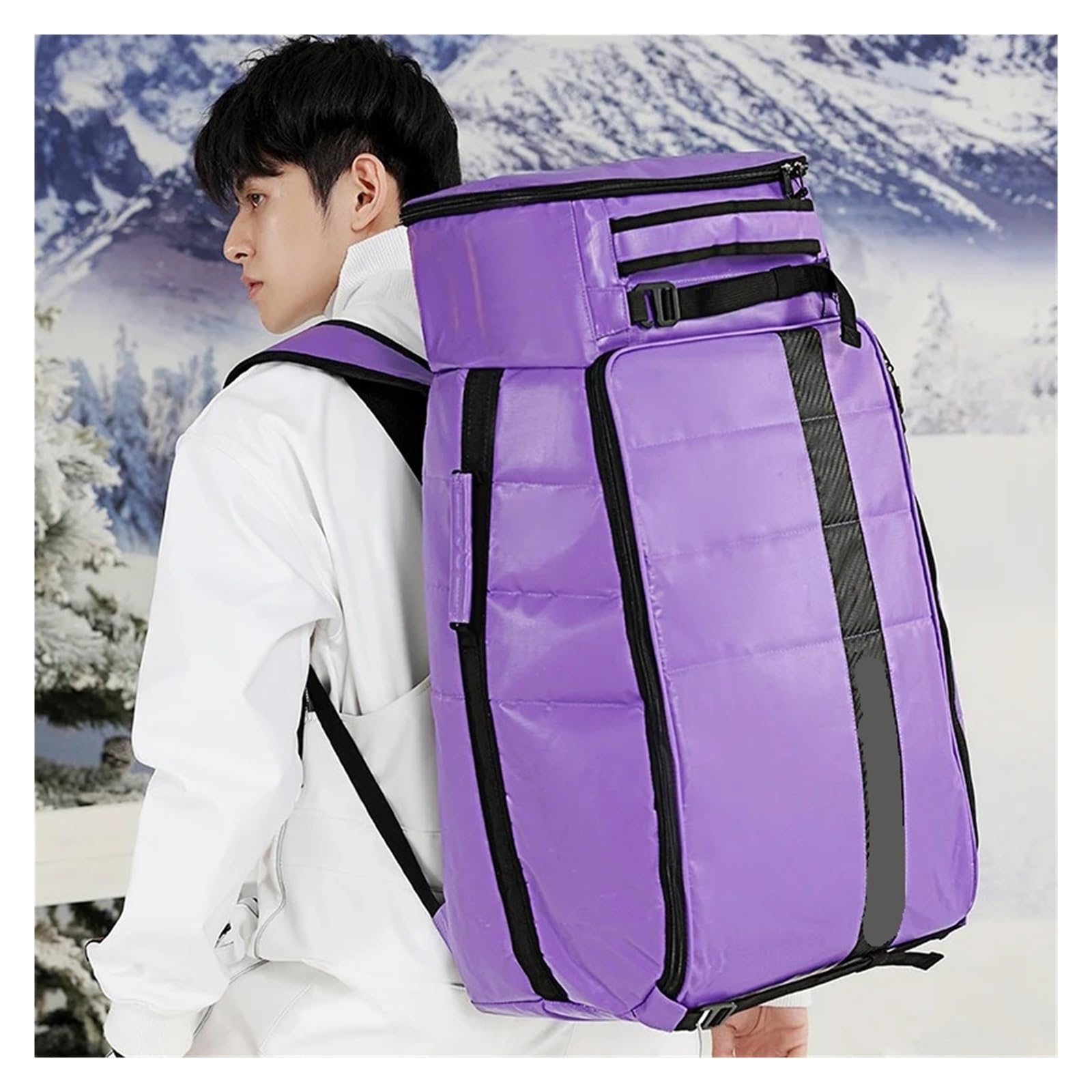 Skischuhtasche Skirucksack Umhängetasche Trocken Nass Trennung Wanderrucksack Sport Fitness Große Kapazität Schneeschuhe Tasche(Purple Black 68L)