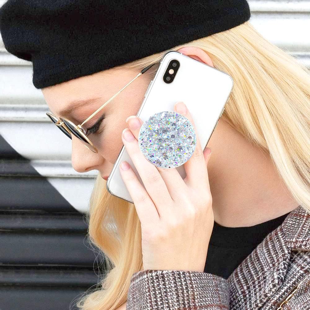 Erweiterbarer Handy-Ständer, Griff, Handyhalterung, Ständer für Smartphone, Pulver-Sternlicht-Kristall (Sternenlicht-Silber)