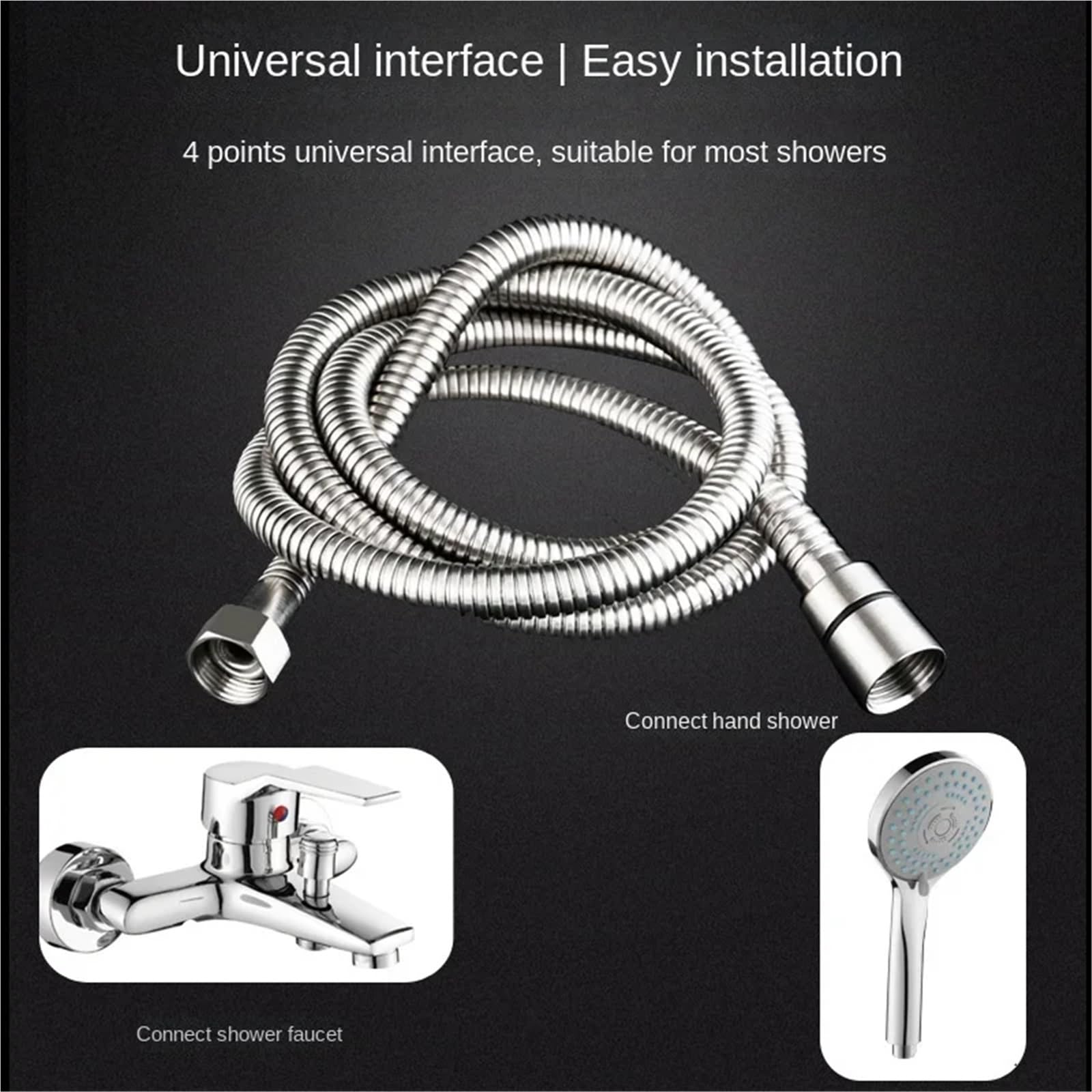 Manguera Ducha Manguera De Acero Inoxidable Negro/Plateado De 1,5/2M, Tubo Extendido, Tubo De Ducha For Baño, Tubo De Agua, Cajón, Accesorios De Baño, Tubos(Black,1.5m)