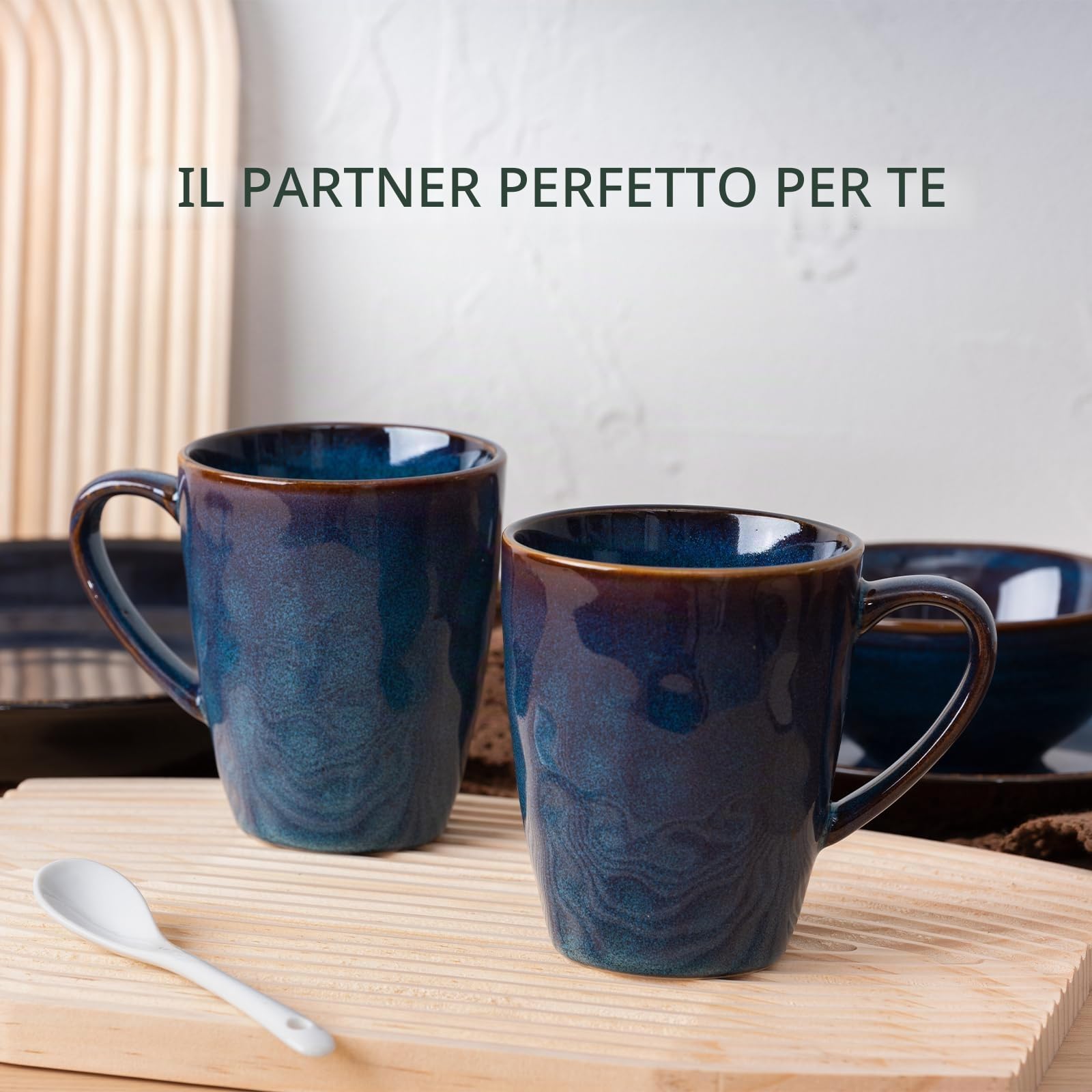 Set di 6 tazze da caffè da 370 ml, in porcellana con manico, tazza da tè grande, per caffè espresso, cappuccino, tazza in ceramica blu mezzanotte