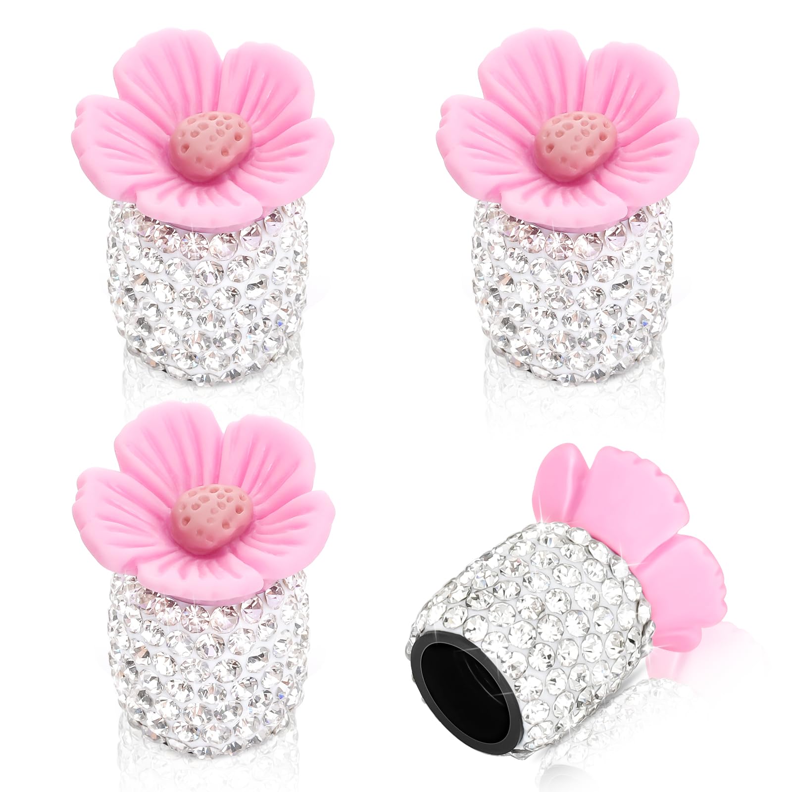 4 Pack Crystal Rhinestone Car Tire Valve Stem Caps Sakura Flower Dustproof Car Wheel Tire Valve Attractive Bling Car Accessories Universal for Cars Trucks and Motorcycles ()
