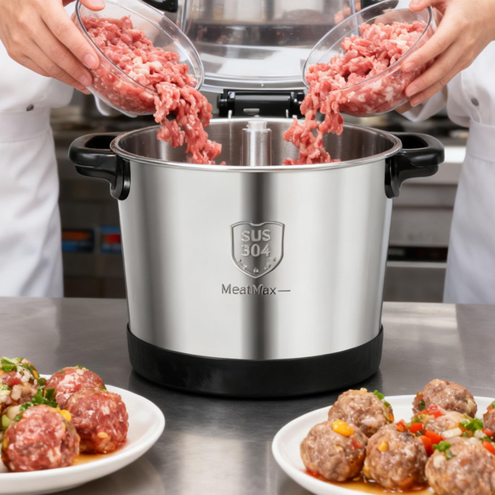 AMONIDA Hachoir à Viande, Robot Culinaire électrique 1800 W avec Bol en Acier Inoxydable de 10 L, Modes à Double Vitesse pour le Pétrissage de la Pâte à la Viande, aux Noix, aux Légumes et (Prise UE