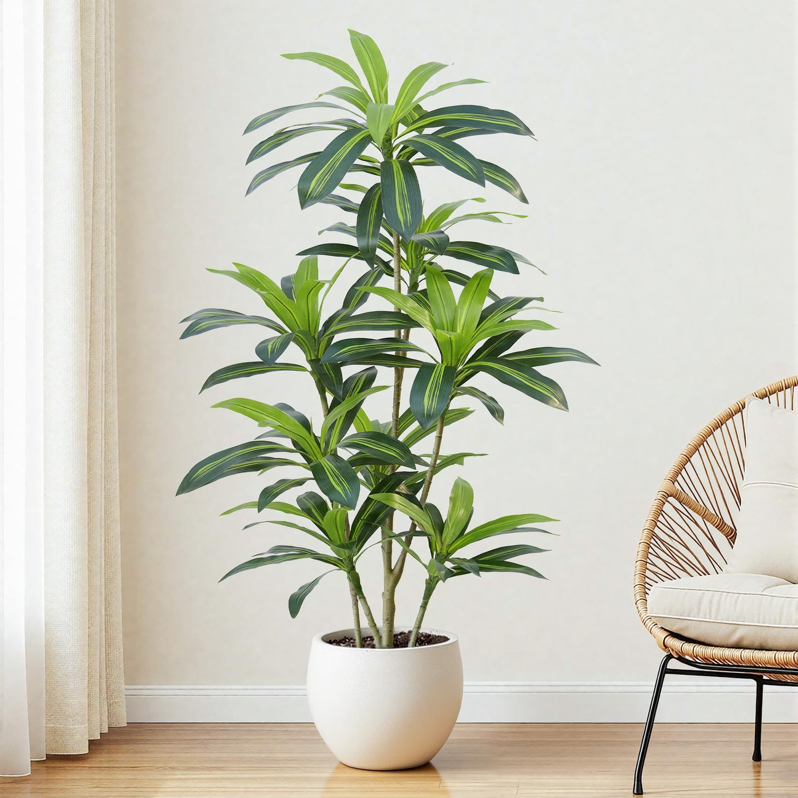 ZEEOZE 150cm Artificial Dracaena Plant Large Fake Plants with Black Planter Artificial Plants Indoor Faux Plant for Indoors Home Living Room Decor Bedroom Office House Hallway Decoration (1Pack)