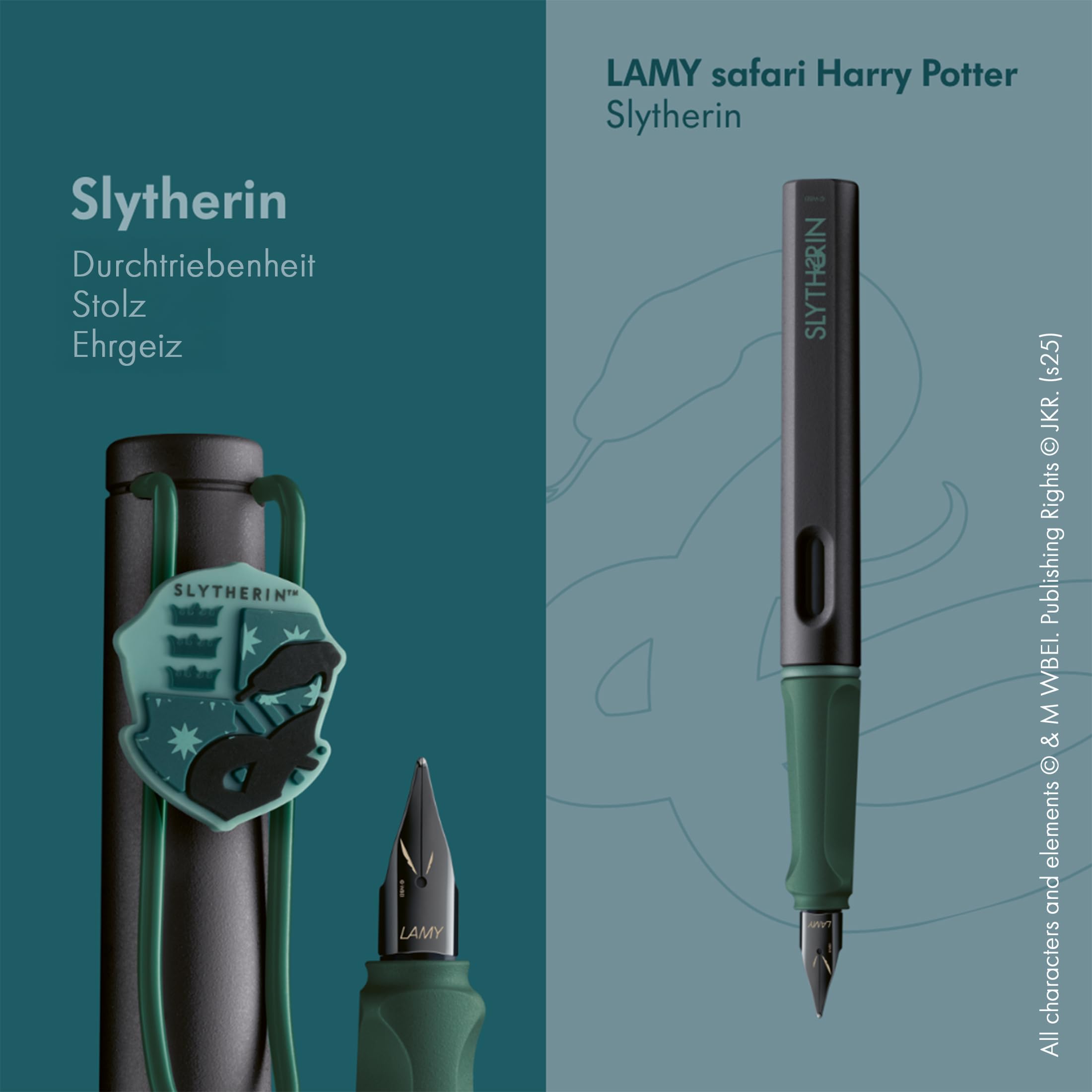 Lamy safari Harry Potter 4er-Set – Special Edition Füllhalter mit Wappen der Häuser - Stahlfeder in Strichbreite M – mit ergonomischem Griff – inkl. Tintenpatrone T10 blau – Rechtshänder