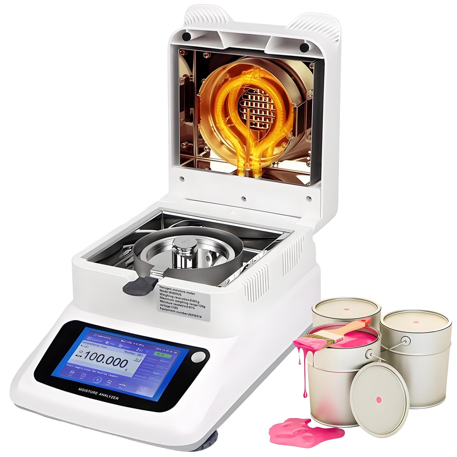 vnmudzeo 120g Capacity Moisture Analyzer,230°C High-Temp Grain Moisture Tester,5" LCD Touch Screen,Data Storage & Printing,for Dehydrated Foods 0.001g