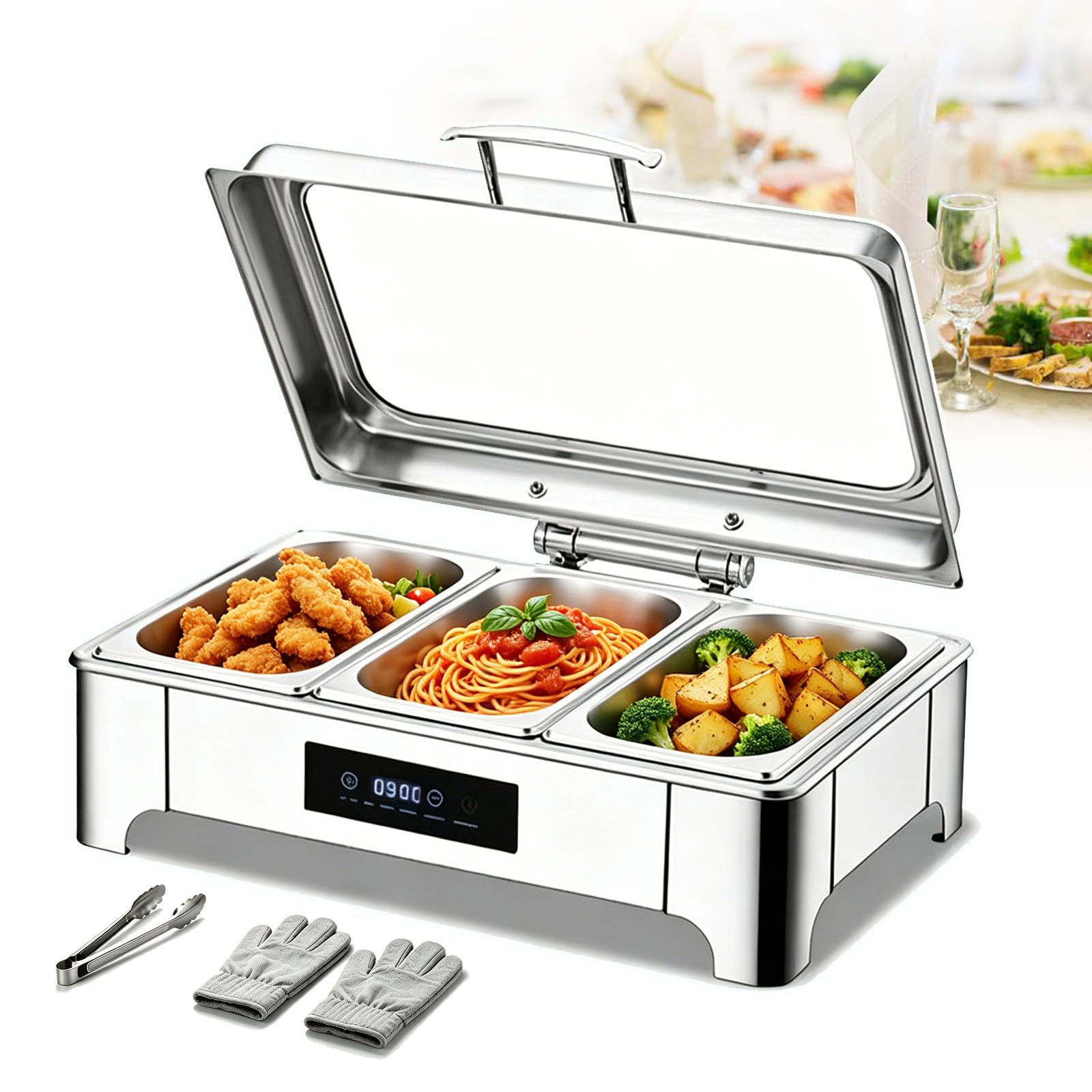 CNAOHGHN Rechaud Elétrico de 9L/13,5L para Buffet em Aço Inoxidável com Controle de
