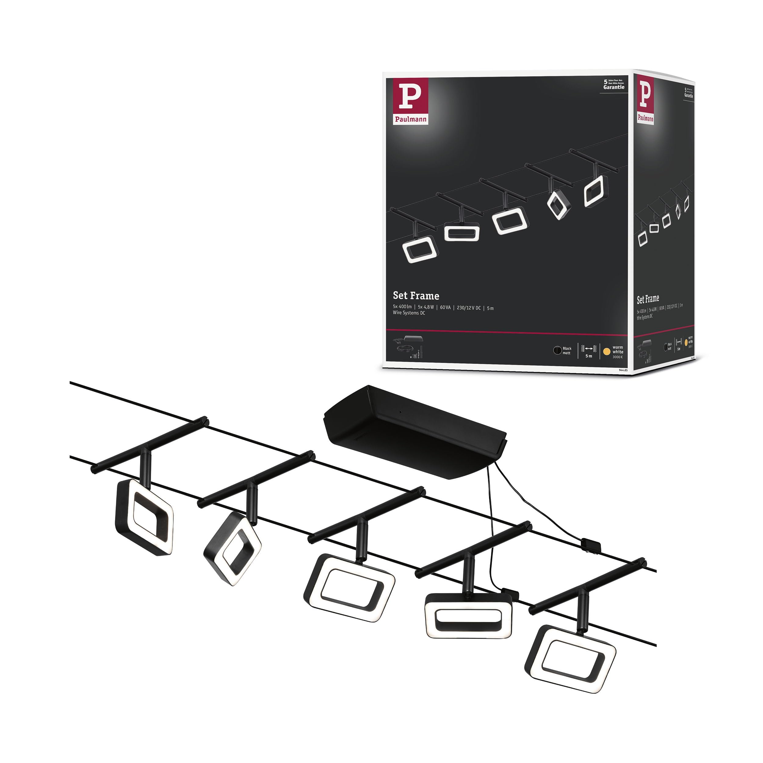 Paulmann Frame Led Cable Lighting 5-Bulb Black
