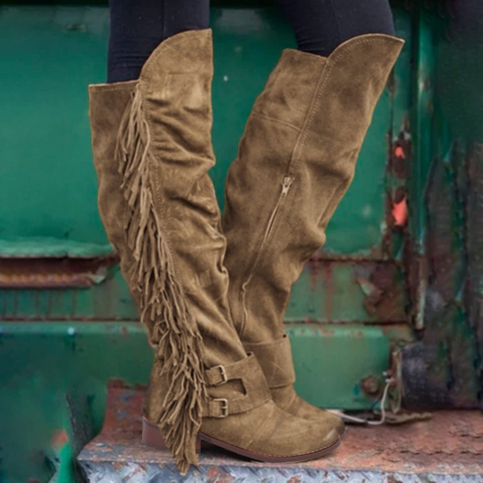 Knee Boots Casual The Over Retro Long Heels Fringe Shoes for Women Boots Women's Boots Calze X Stivali in Gomma Anfibi Pelle Donna