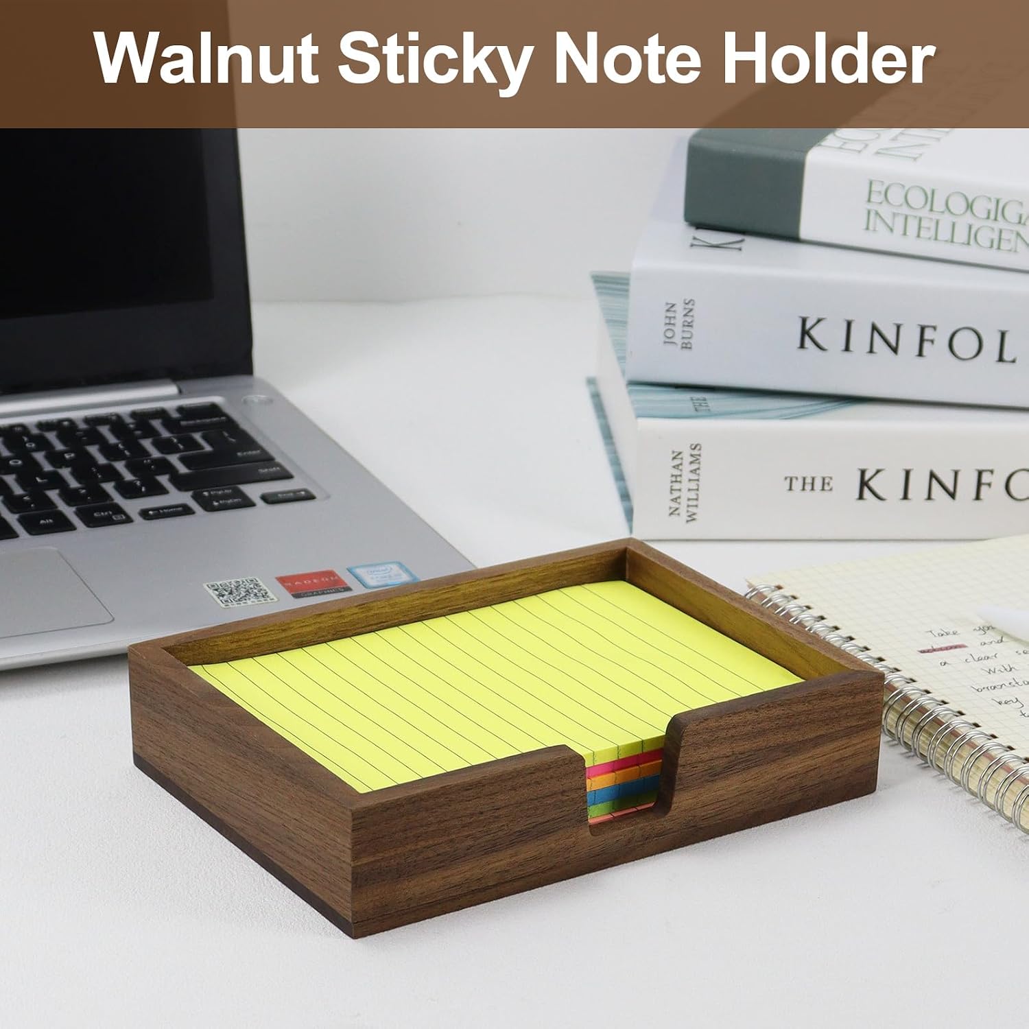 MultiBey Walnut Wood Sticky Note Holder, 4x6 Inch Notepad Holder Dispenser image 2