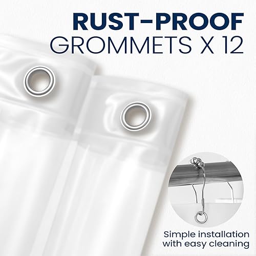 Miniatura 2 de Downluxe - Forro de cortina para regadera de 72x72 - PEVA transparente. Calibre 3, calibre 8, esmerilado ligero, impermeable, inodoro con orificios