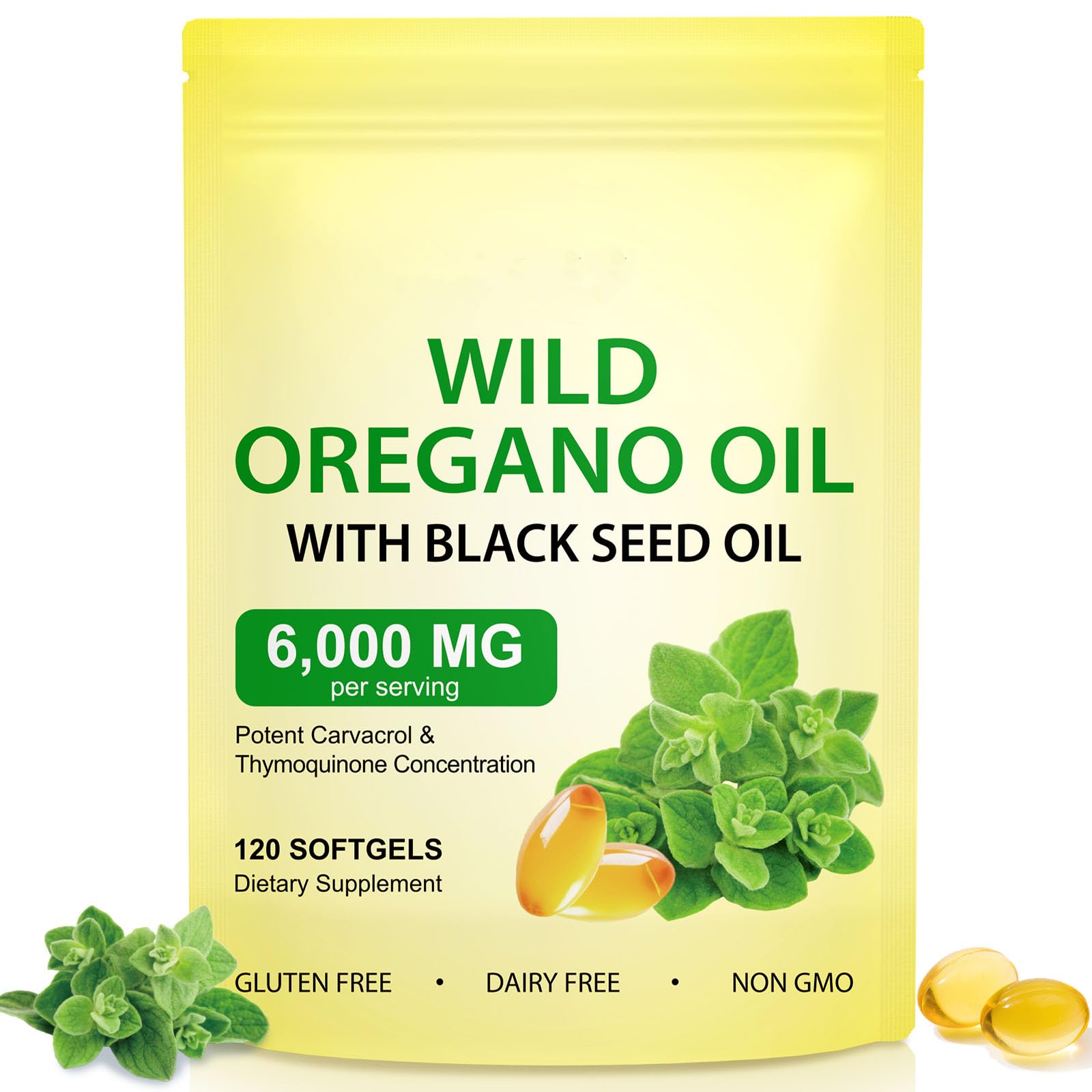 Olio di origano capsule, oregano oils capsules, oil of oregano with black seed oil, olio di origano in capsule con 165 mg di carvacrolo | Non OGM, 120 capsule