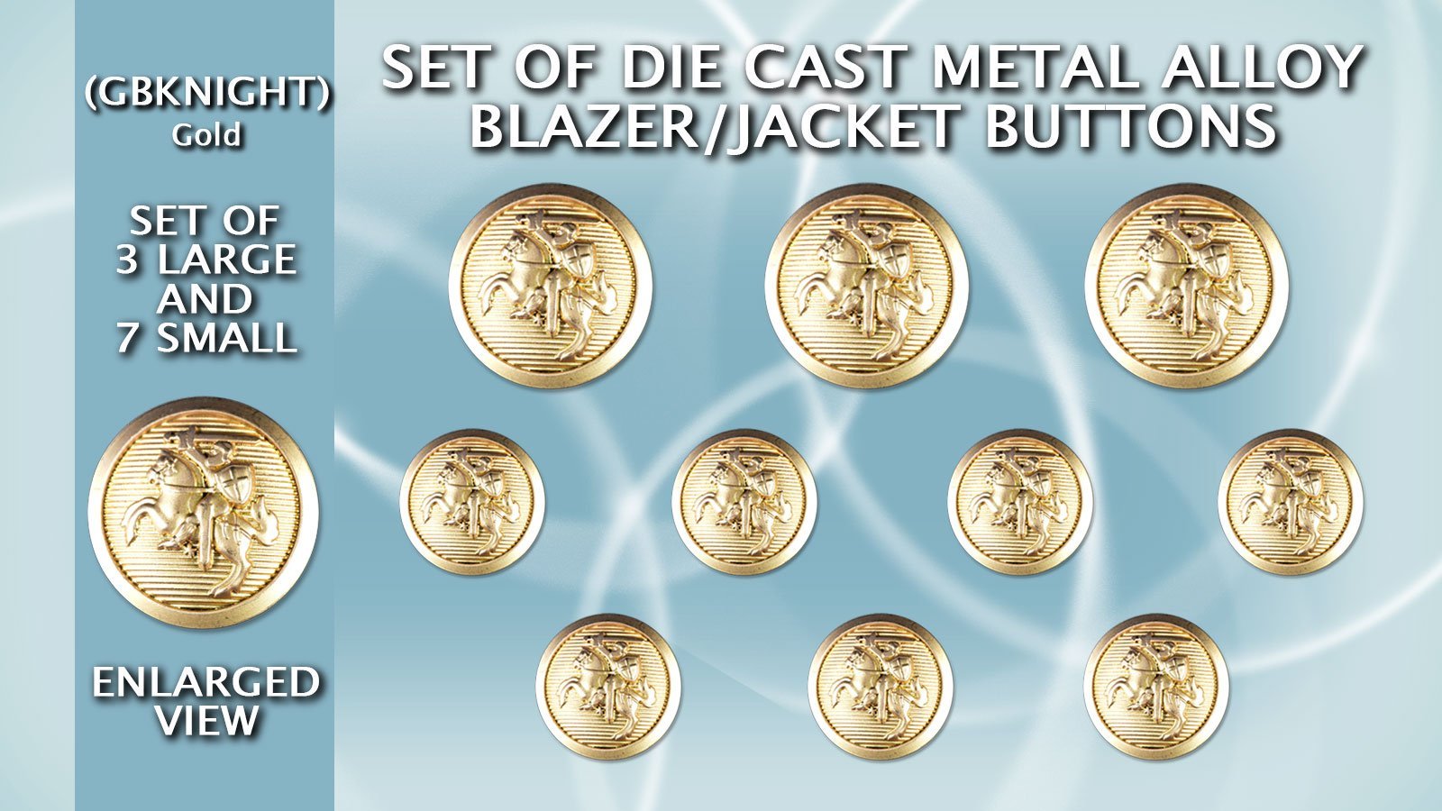 Set of Die Cast Metal Blazer/Jacket Buttons (GBKNIGHT-Gold) Matt Gold (3L/7S) 23mm/15mm
