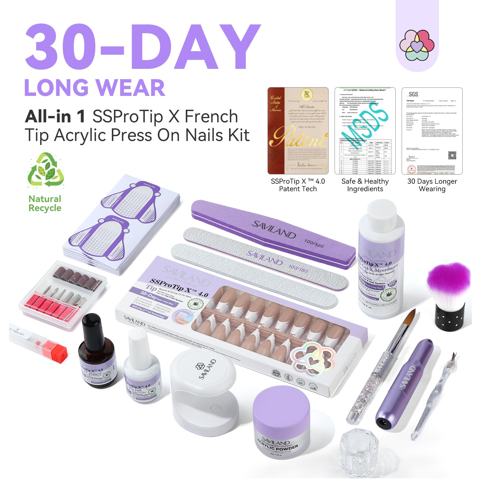 SAVILAND Acrylic Nails Kit with Nail Tips: 30 Days Long Lasting Nudes Acrylic Gel Nail Tips 160 Pcs Full Cover Long Coffin Nails Press Ons Acrylic Powder Liquid Fake Nails Healthier French Nails - Image 2