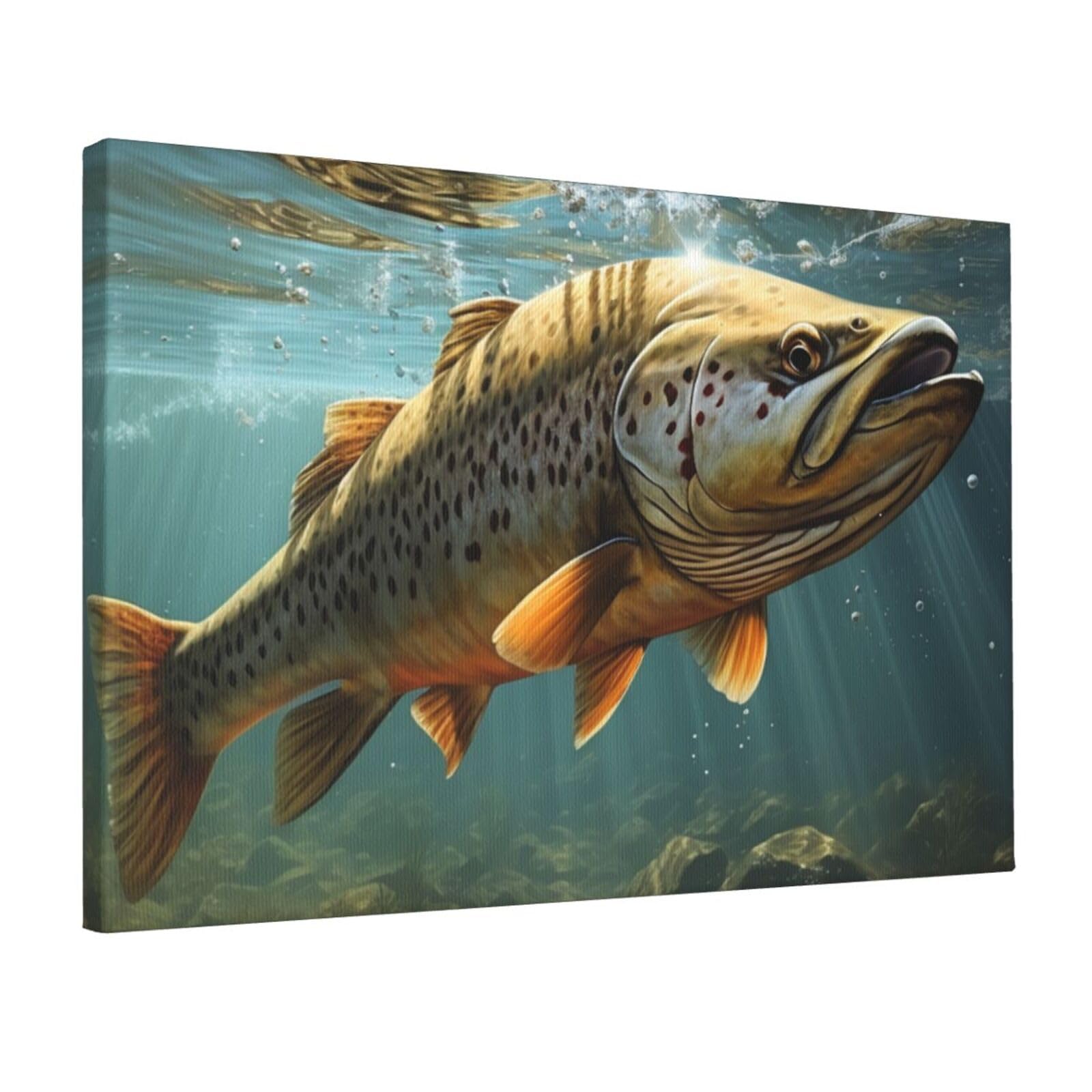 KLOPH Fish Canvas Wall Art for Living Room 12"x18" Modern Artwork Painting for Bathroom Hanging Canvas Prints Aesthetic Wallart for Bedroom Kitchen Office Wall Decor