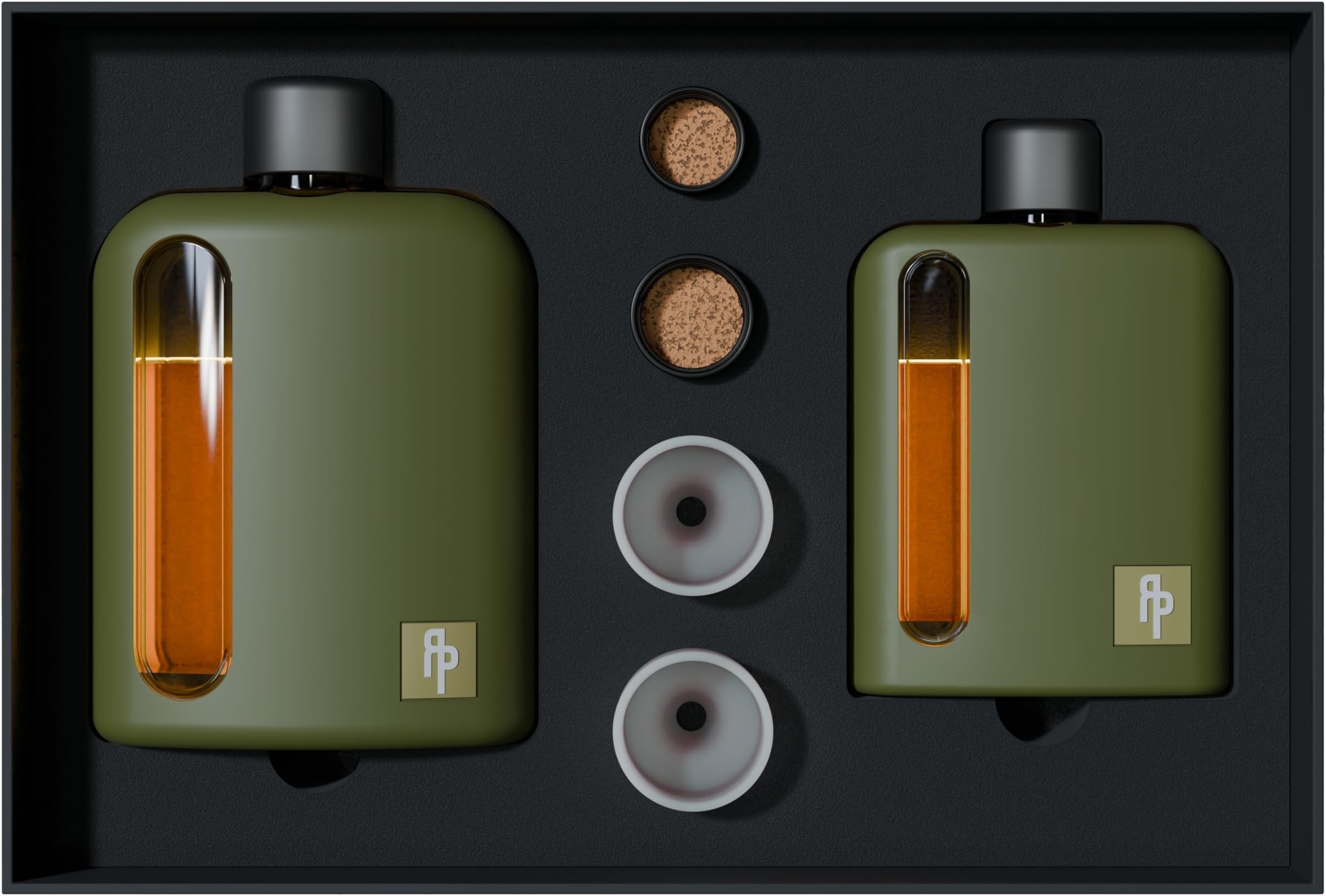 Ragproper Modern Glass Hip Flask for Men | Cork & Silicone Lid Liners | Firm Grip | Curved Edges | Durable Silicone Covered Flask for Whiskey | Liquor | Sprits | 100ml Single+ 240ml Double | Green