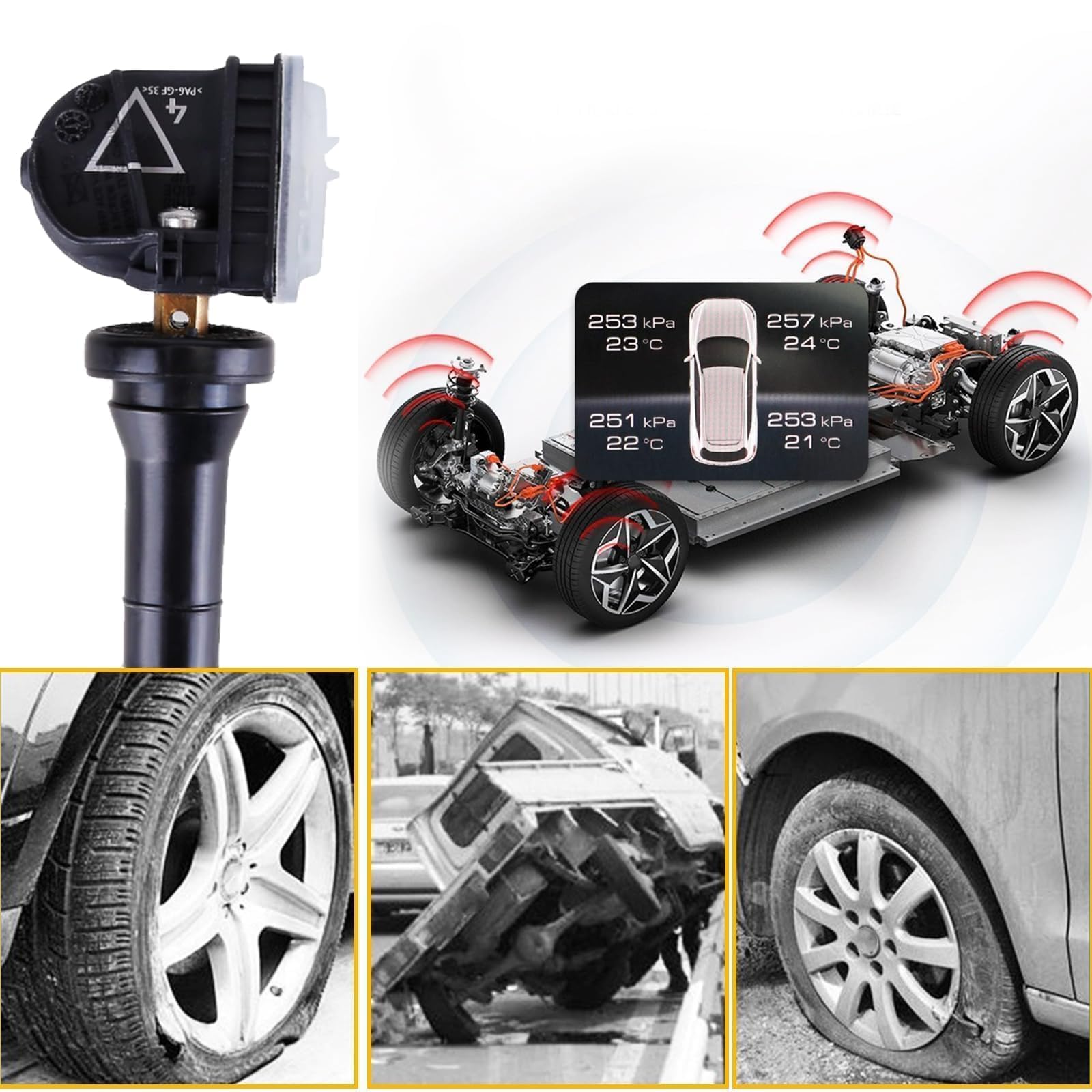 ANBOO Lot de 4 capteurs de pression des pneus TPMS 433 MHz pour Opel Mokka, Insignia, Corsa, Antara, Zafira - Avec numéros OE 13506028, 13594222, 13598773