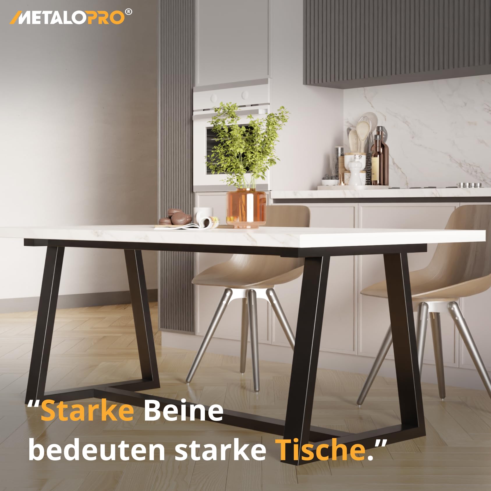 MetaloPro Tafelpoten, metaal, zware stalen bureaupoten, zwart met schroeven, vloerbeschermers, trapeziumtafelframe voor moderne salontafel, eettafel, woonkamertafel, 160 x 70 x 72 cm