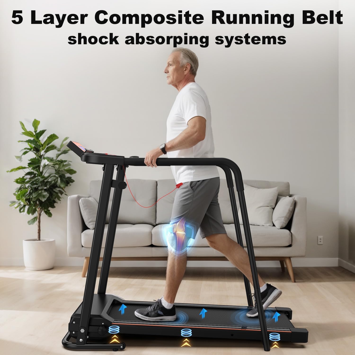 Walking Treadmill for Senior with Long Handrail Foldable Recovery Fitness Exercise Machine with Cup Holder LCD Display 300 lbs Weight Capacity for Home