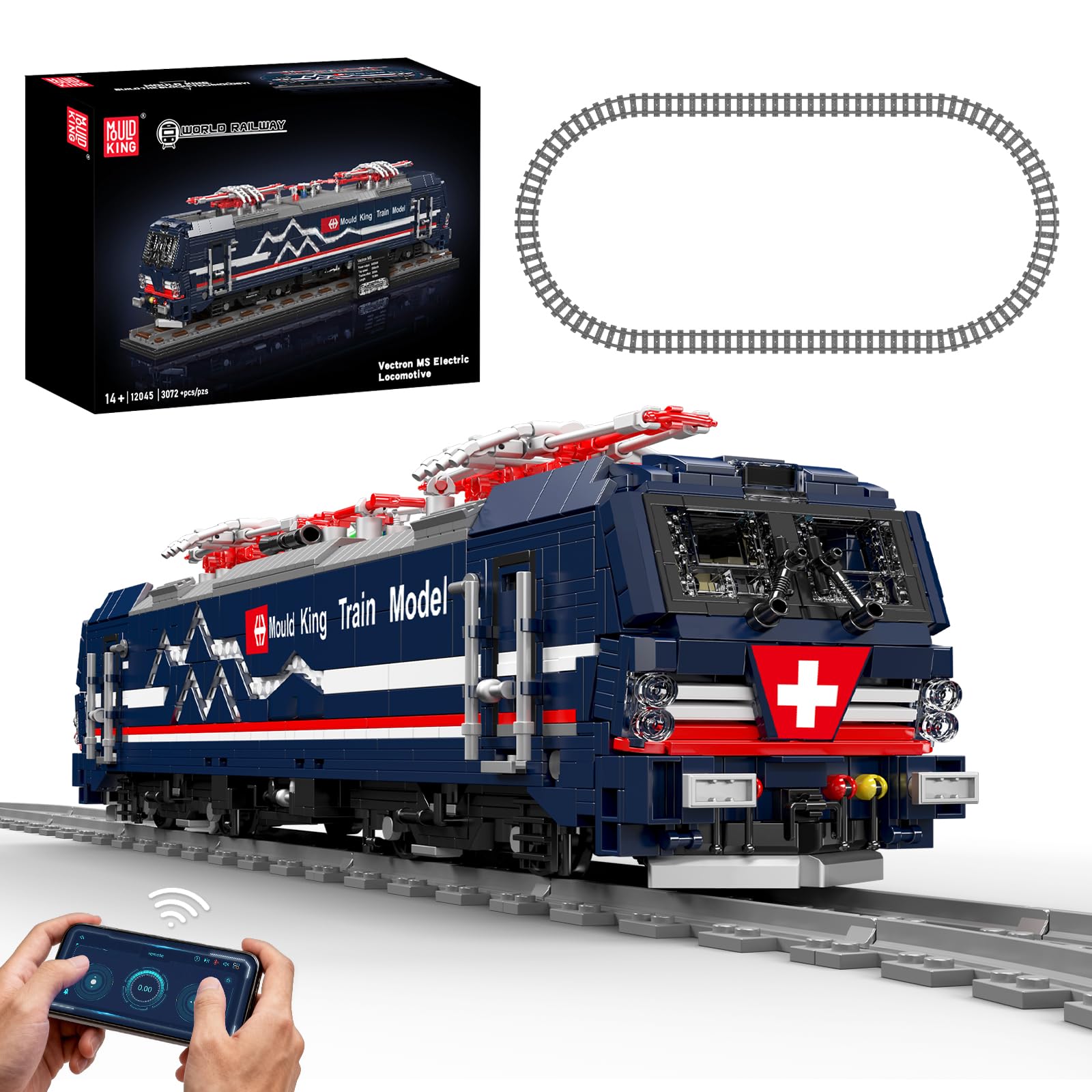 Mould King 12045 Electric Locomotive Building Blocks Kit, MOC 3072+ Train Building Set with APP and Remote Control, Collectable Gift for Train Lovers/Adults/Teens 14+