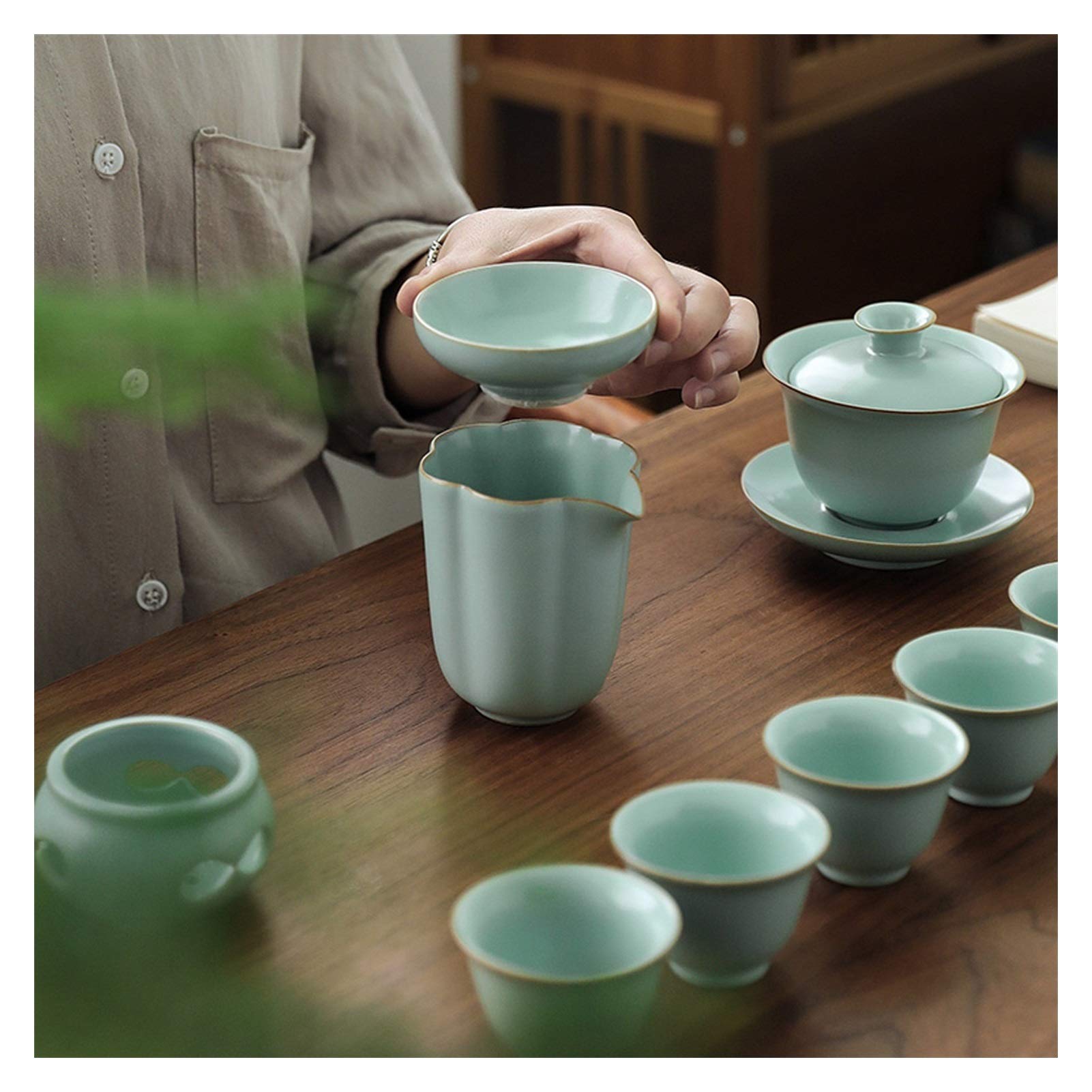 Zestaw Do Herbaty Gongfu, Ceramiczny Zestaw Do Herbaty Kungfu, 9 Sztuk, W Tym 6 Filiżanek Do Herbaty, Filiżanki Do Herbaty, Chińska Waza, Sitko Do Herbaty, Zes