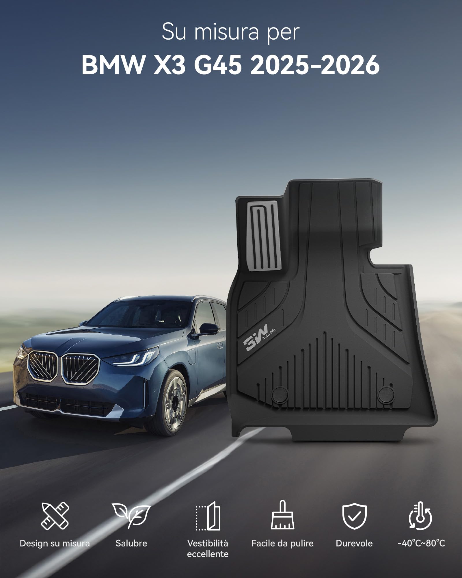 3W Tappetini Compatibile con BMW X3 G45 2025-2026, Facili da pulire Tappetino Antiscivolo per Impermeabili a Copertura Completa Set Adatto a BMW X3, tutte le stagioni Tappeti Auto su Misura in Thorex™
