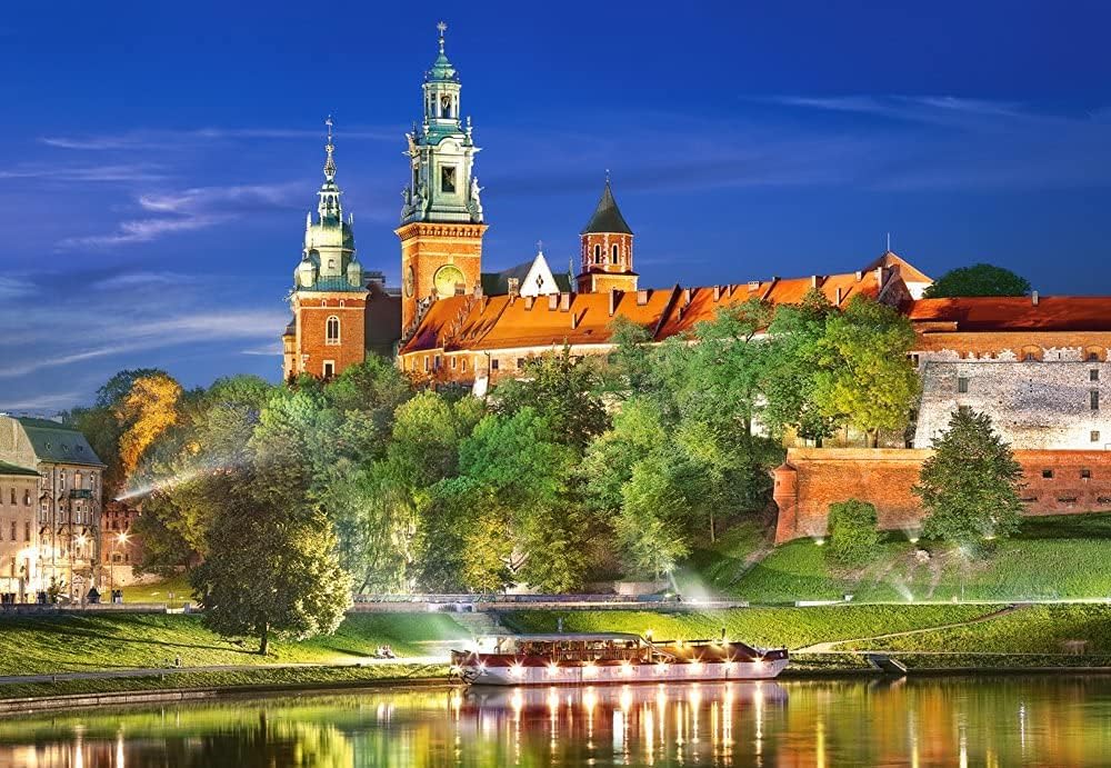 CASTORLAND 1000 Piece Jigsaw puzzle, Wawel Castle by Night, Poland, Royal heritage, Royal Castle, Adult puzzle, Castorland C-103027-2